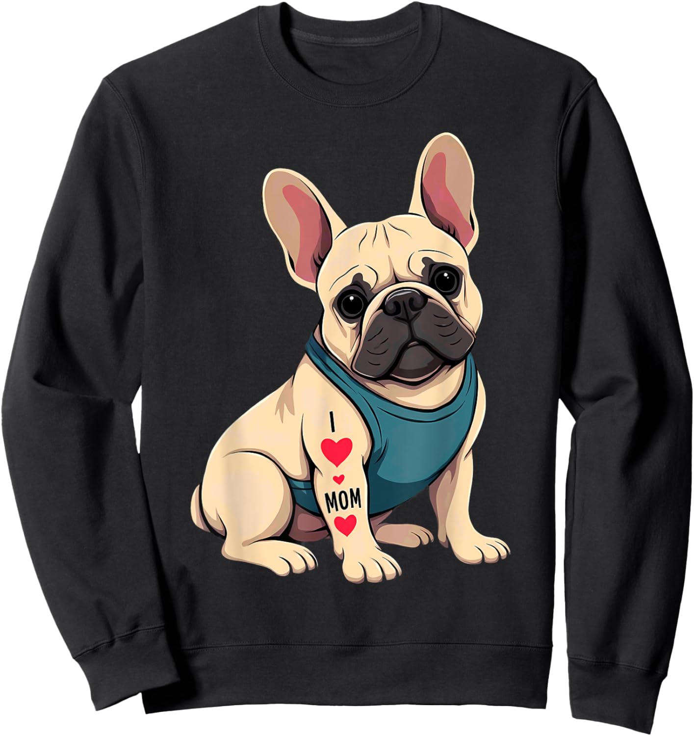 French Bulldog Tattoo I Love Mom Men Women Sweatshirt - Sweatshirt | Black