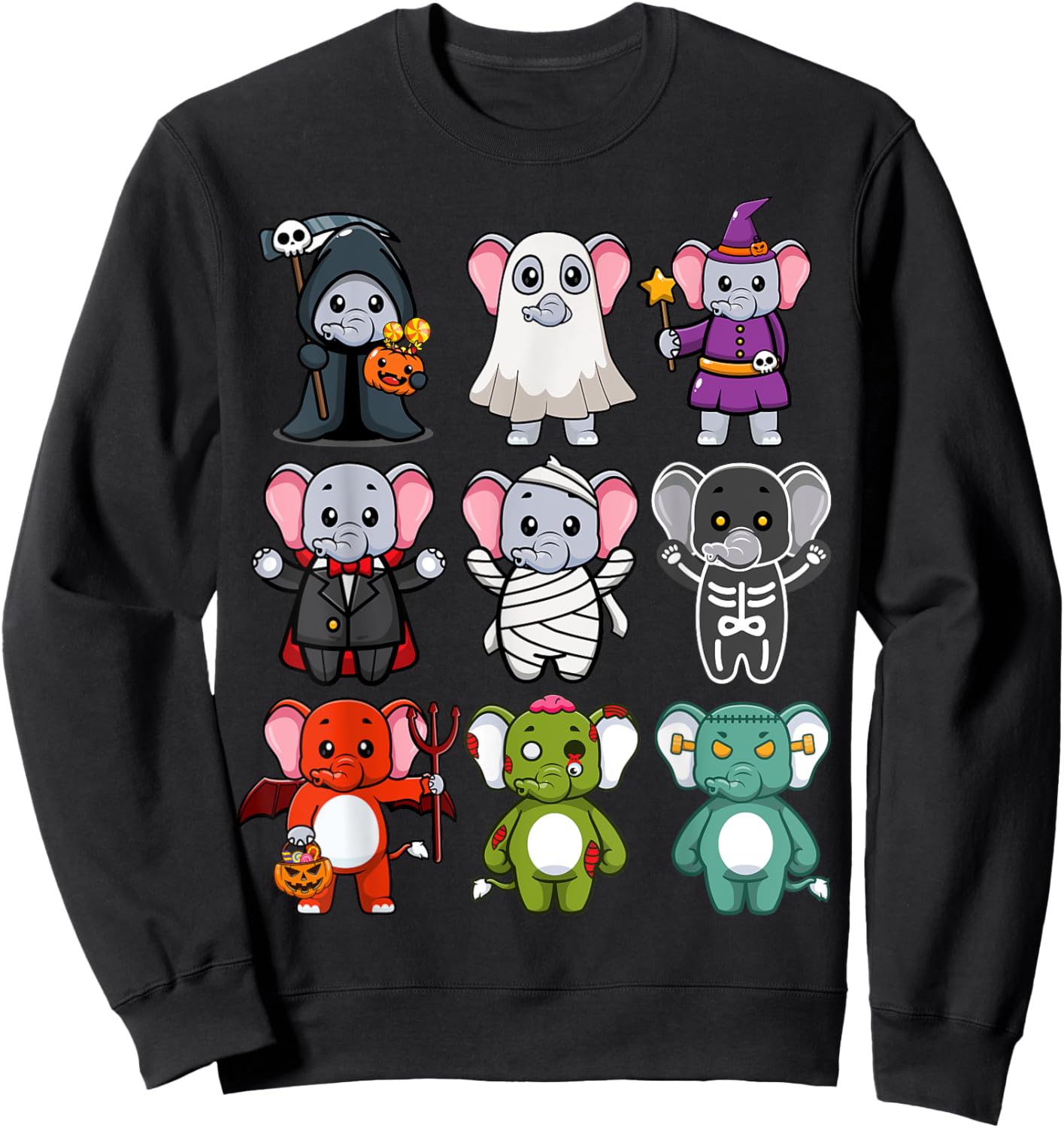 Elephant Spooky Ghost Horror Pumpkin Elephant Halloween Sweatshirt - Sweatshirt | Black