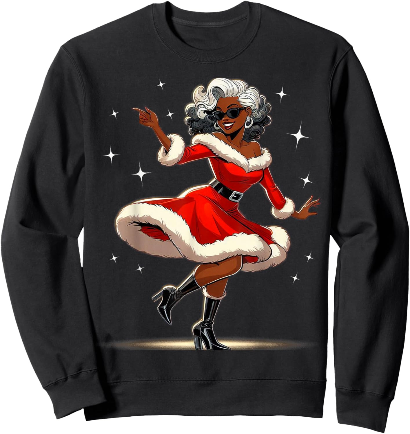 African Santa Wife Dancing African American Christmas Sweatshirt - Sweatshirt | Black