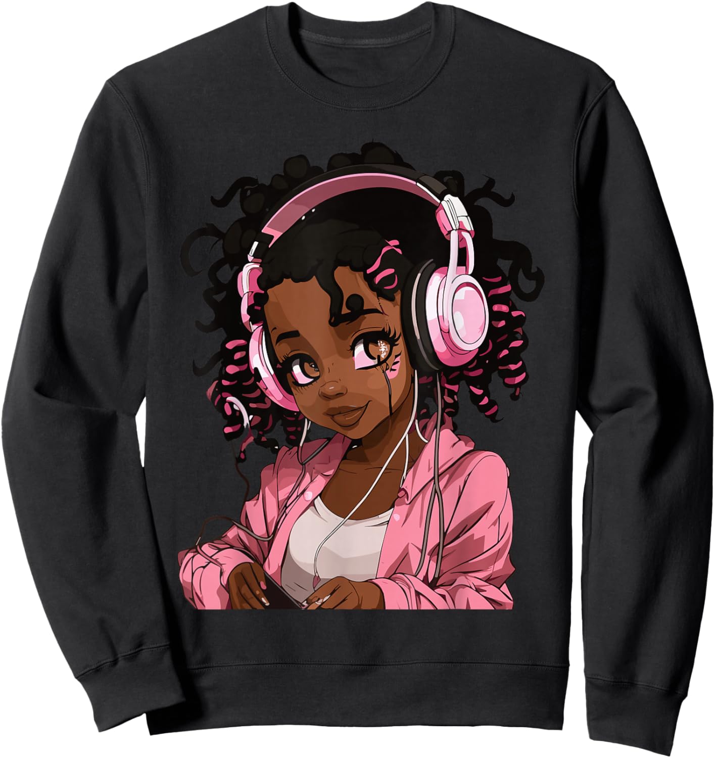 Anime and Music Black Girl Anime Merch Afro African American Sweatshirt - Sweatshirt | Black