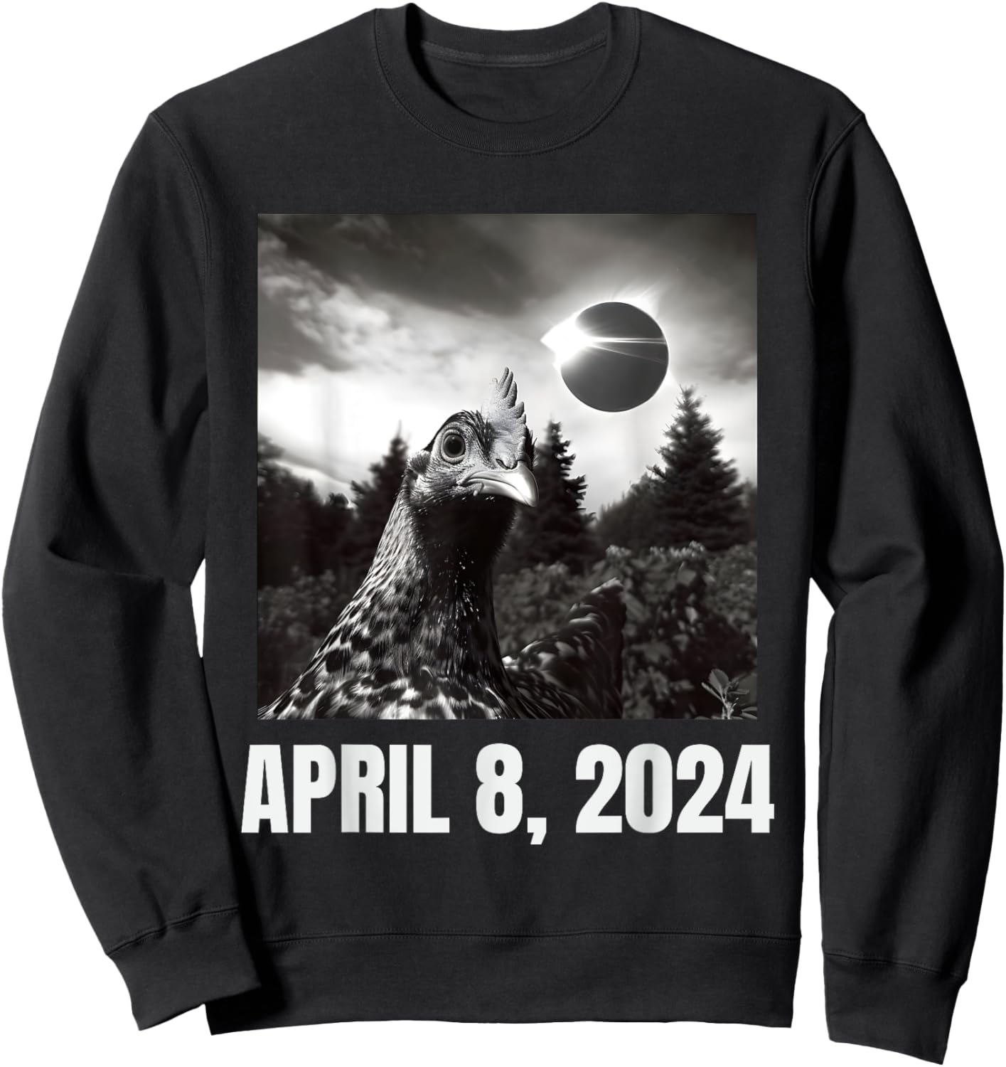 Funny 2024 Solar Eclipse Chicken Selfie Meme Sweatshirt - Sweatshirt | Black
