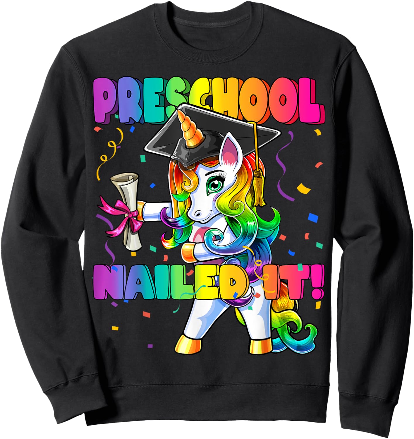 Flossing Unicorn Preschool Graduation Cap Diploma Gift Girls Sweatshirt - Sweatshirt | Black