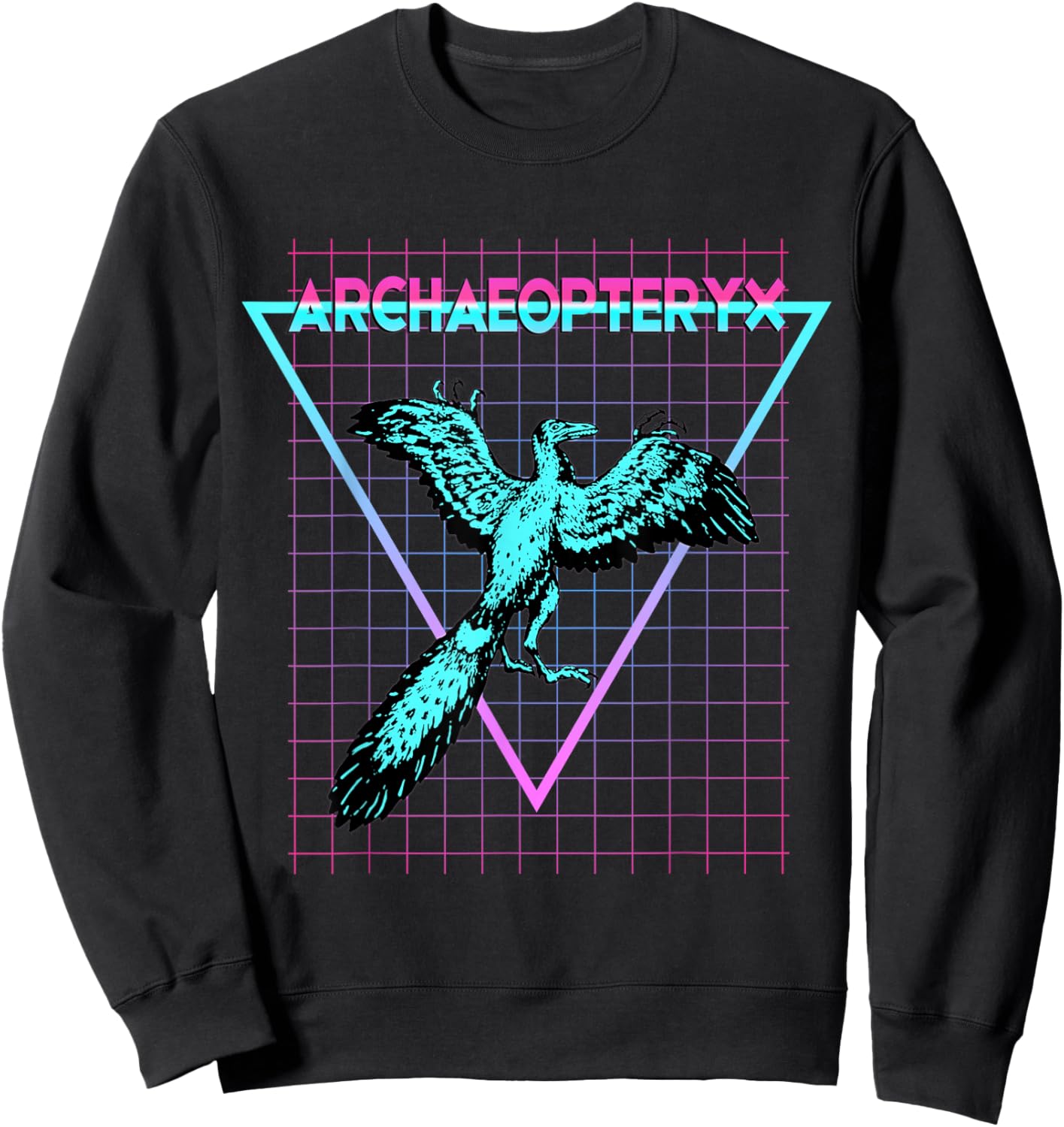 Retro Synthwave Archaeopteryx Dinosaur Gifts Archaeopteryx - Black, -Adults, Synthwave Dinosaur Graphic , Classic Fit, Short Sleeve, Round Neck, XS/Small Sweatshirt - Sweatshirt | Black