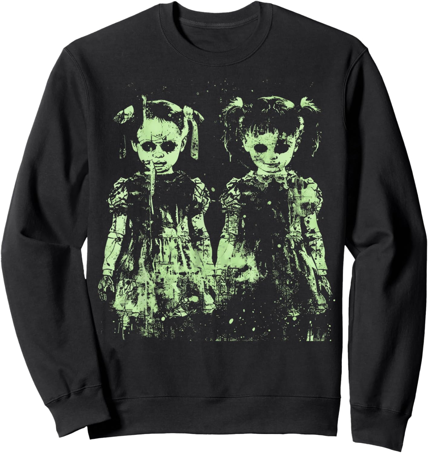 Horror Doll Creepy Cute Haunted Green Pastel Goth Alt Scary Sweatshirt - Sweatshirt | Black