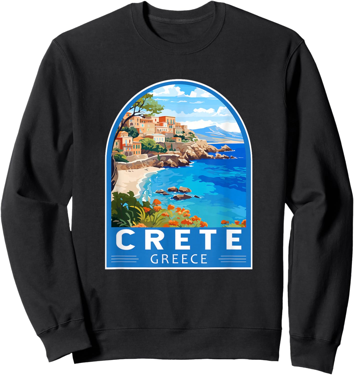 Crete Greece Travel Art Emblem Vintage Sweatshirt - Sweatshirt | Black
