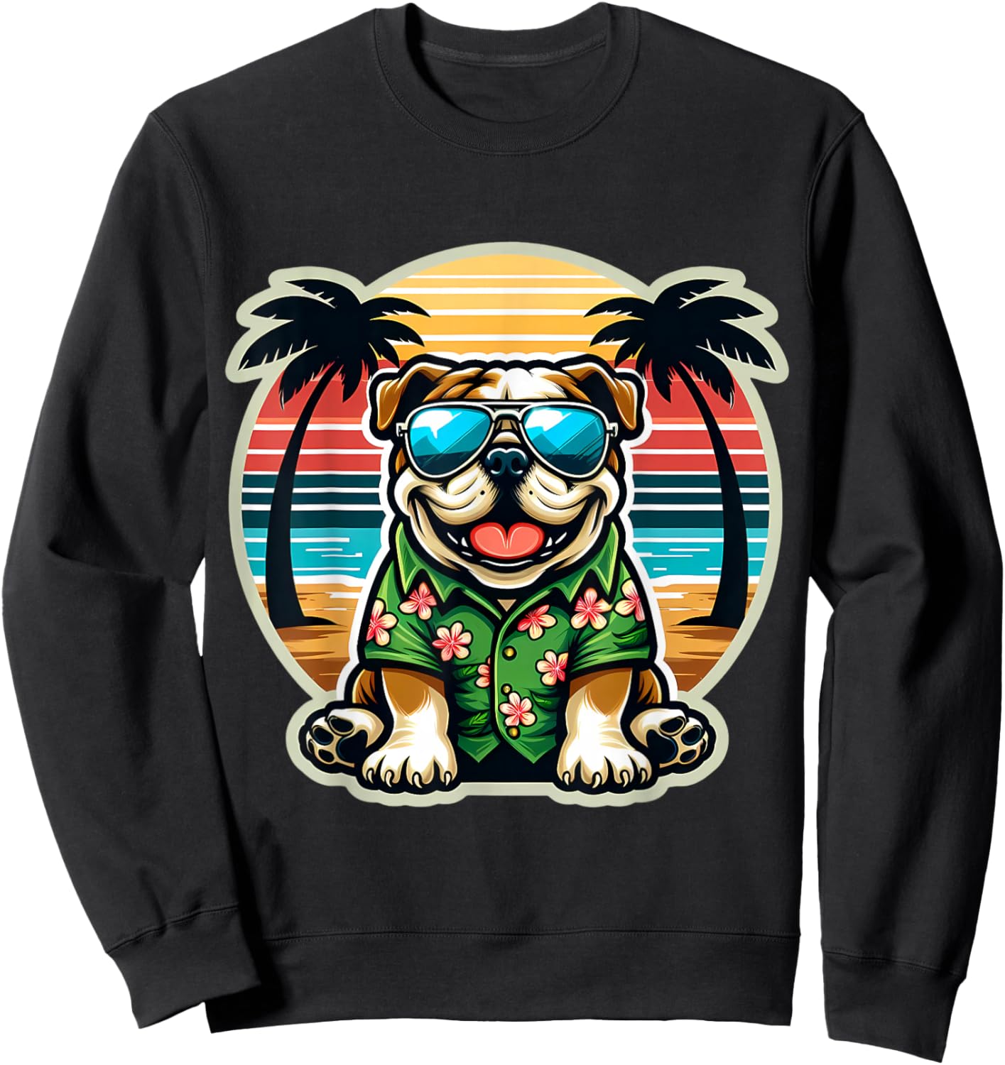 Bulldog Dog Owner Summer Vibes Vacation Tropical Holiday Sun Sweatshirt - Sweatshirt | Black