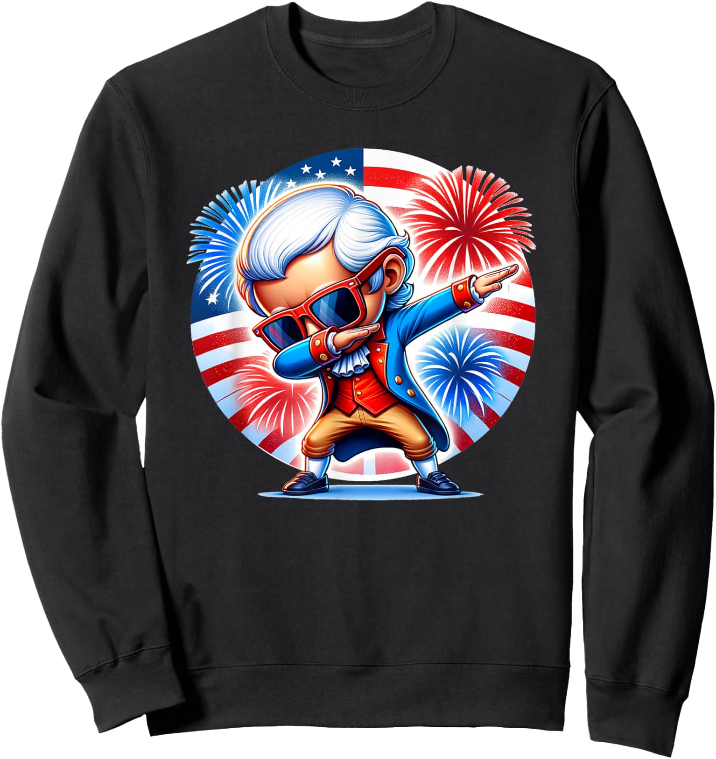 July 4th Dabbing George Washington Patriotic Fireworks Funny Sweatshirt - Sweatshirt | Black