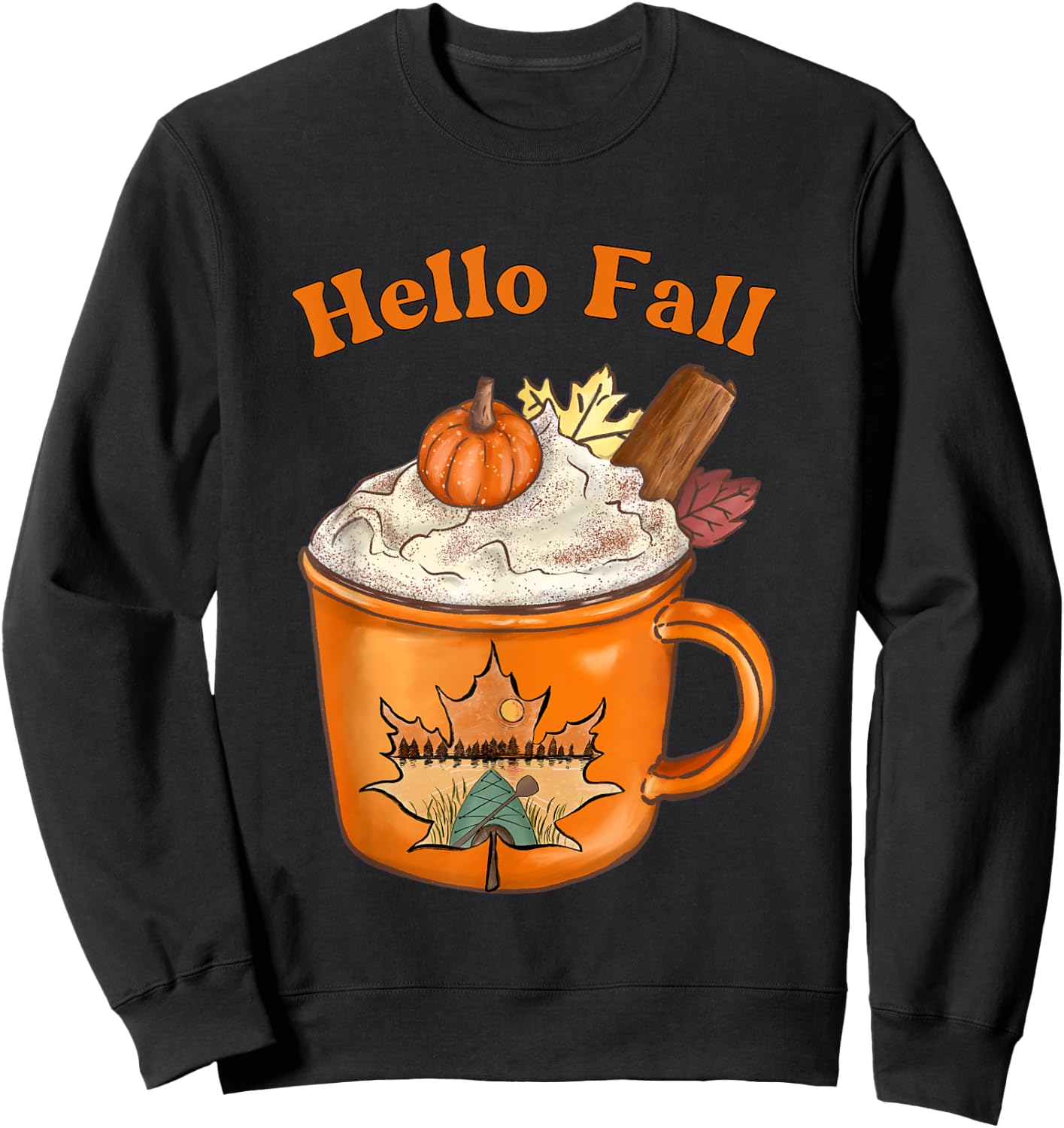 Cute Fall Hello Fall Pumpkin Spice Fall Leaves Outdoors Sweatshirt - Sweatshirt | Black