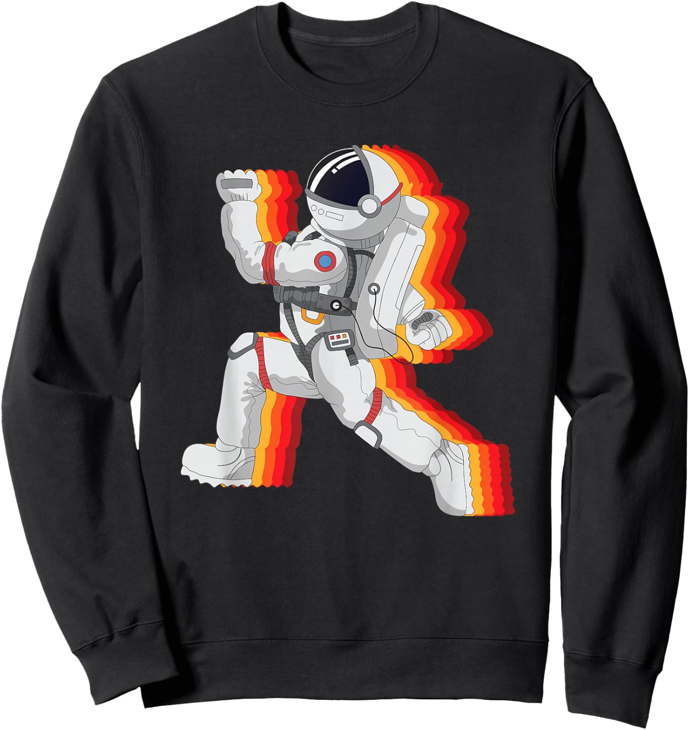 Retro Spaceman And Running Astronaut In Galaxy Sweatshirt - Sweatshirt | Black