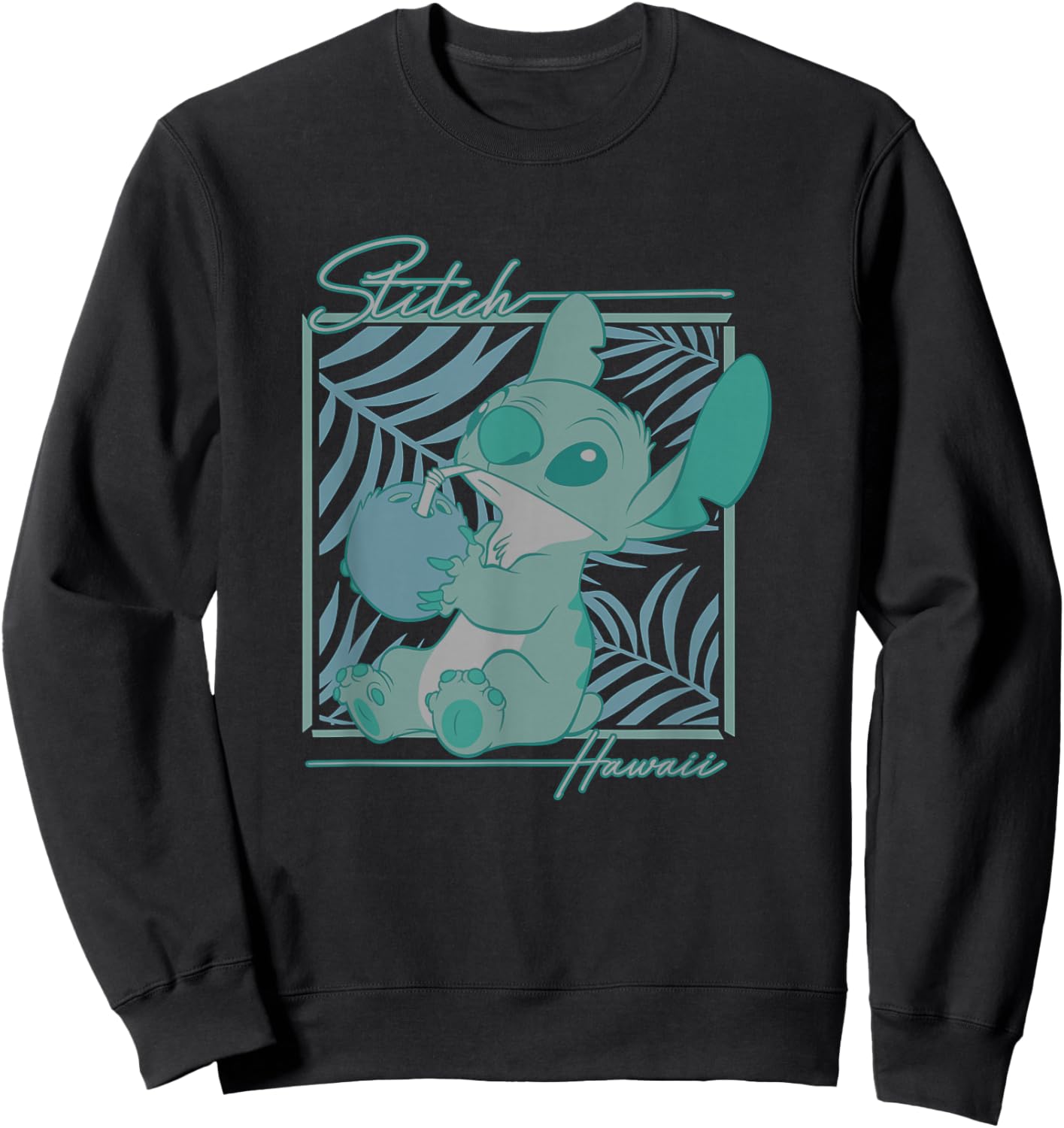 Disney Lilo & Stitch Tropical Hawaii Stitch Gradient Box Sweatshirt - Sweatshirt | Black