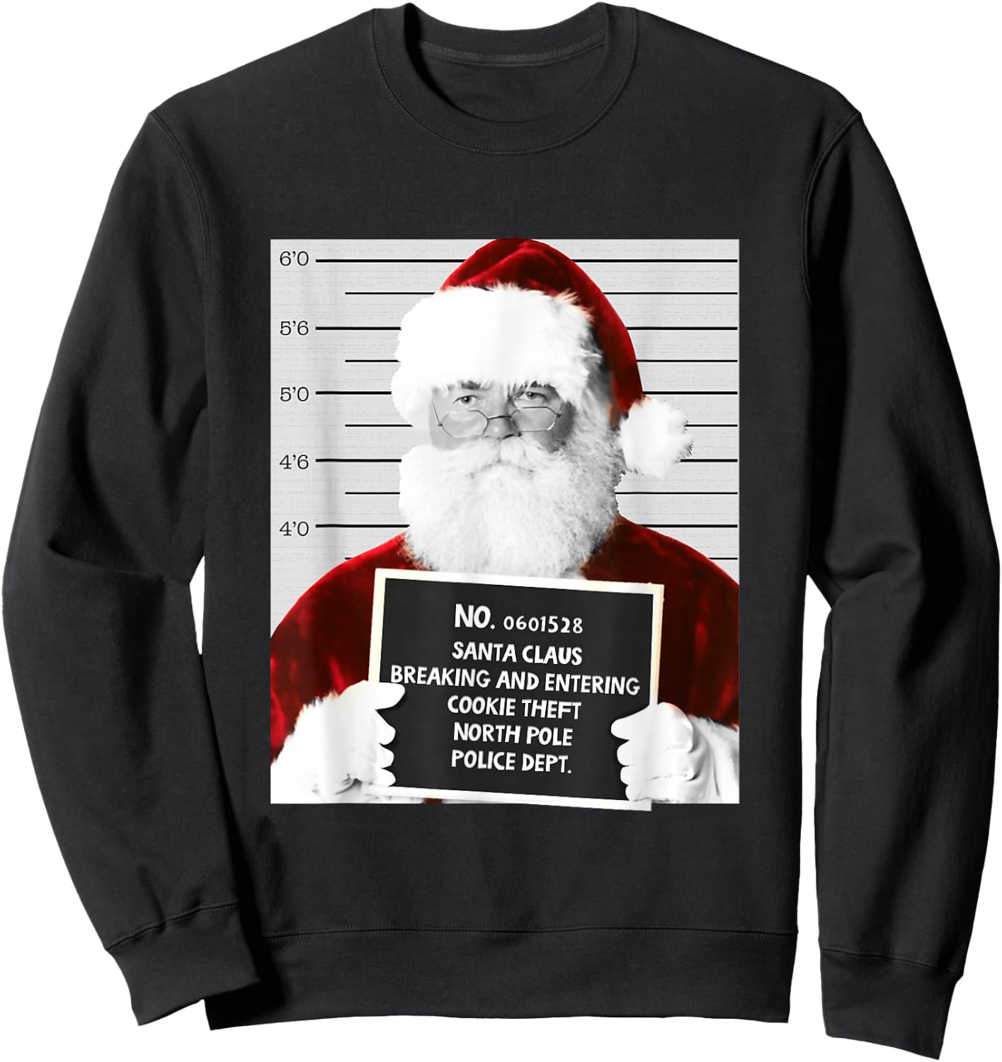 Funny Santa Mugshot in Prison Christmas Sweatshirt - Sweatshirt | Black