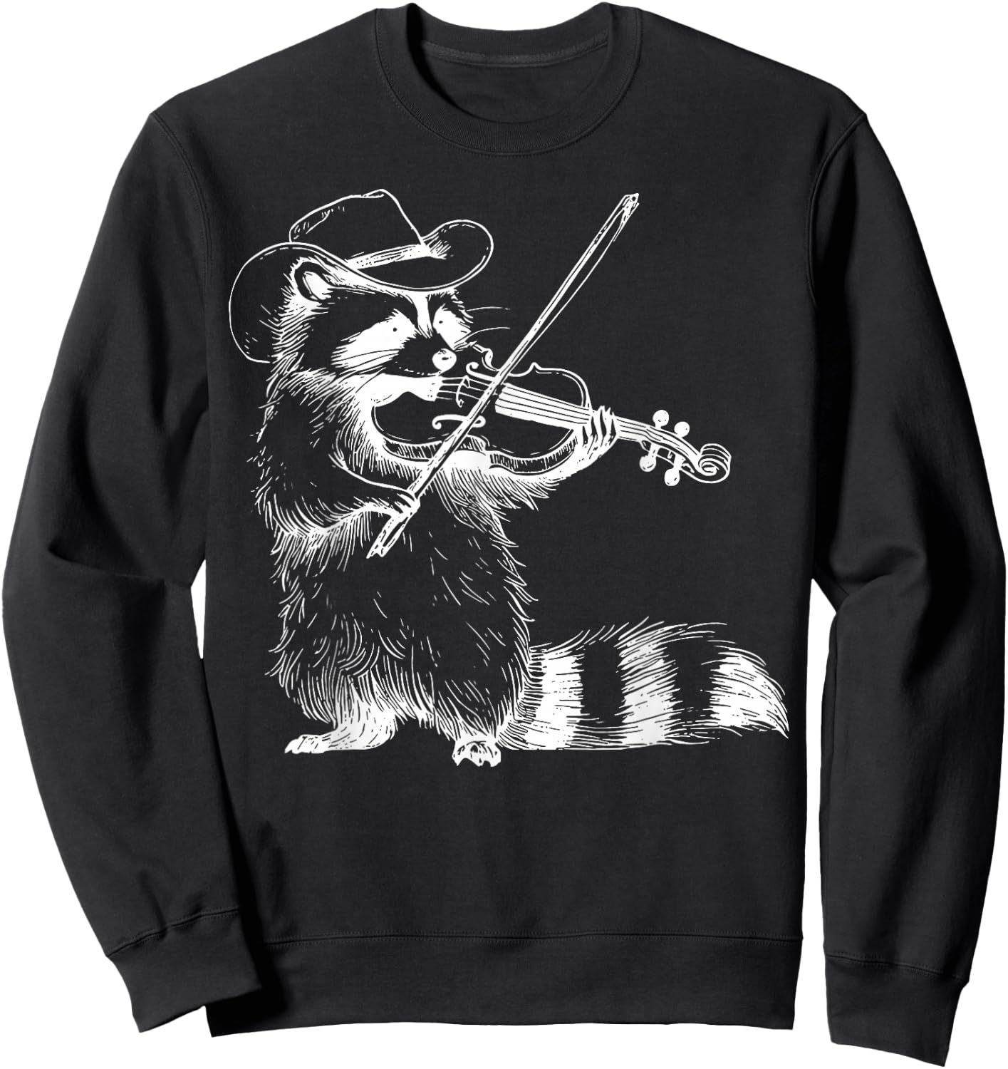 Vintage Cowboy Raccoon Playing Fiddle Violin Animal Musician Sweatshirt - Sweatshirt | Black