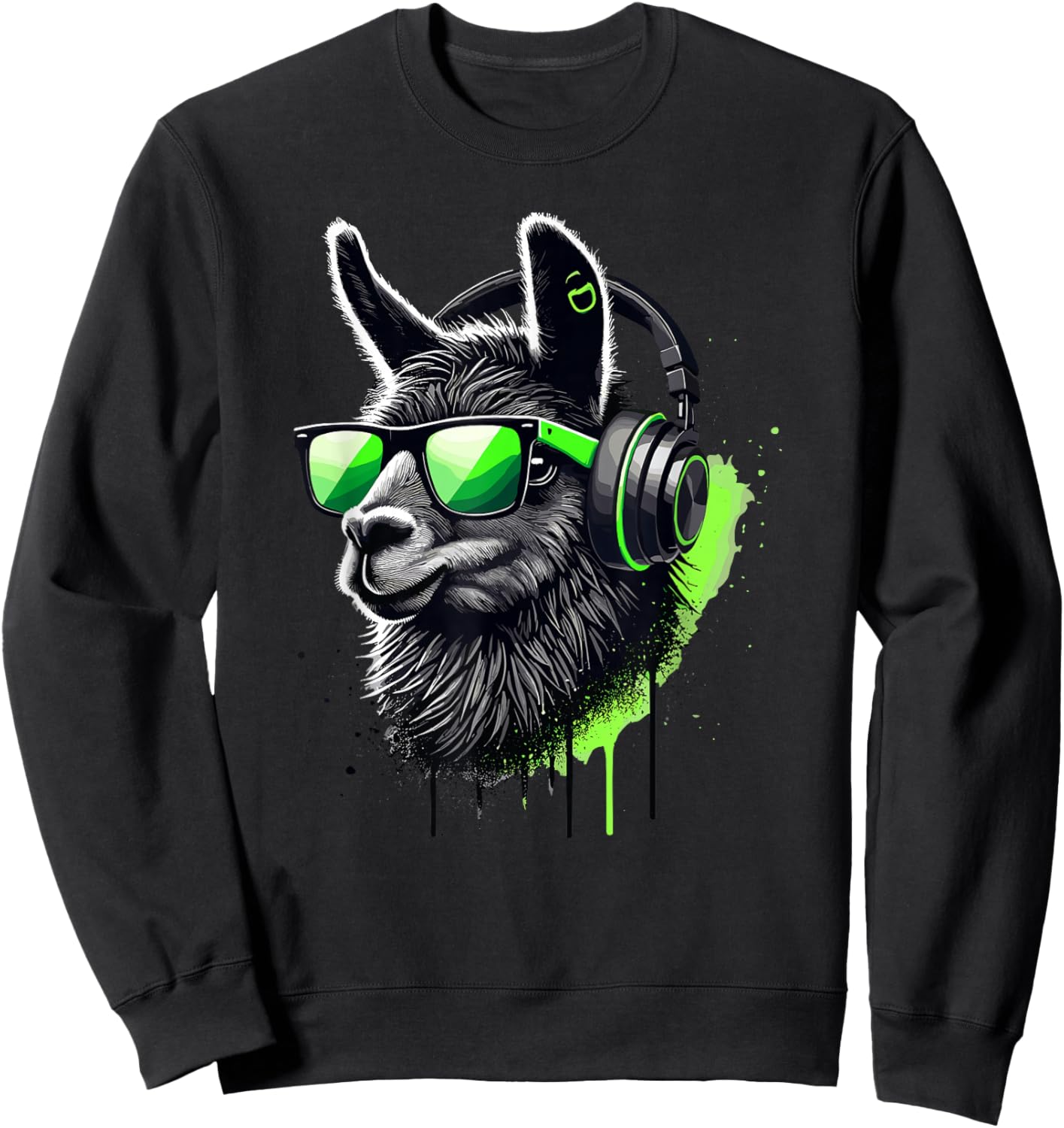 Lama Sunglasses Headphones Alpaca Lamas Sweatshirt - Sweatshirt | Black