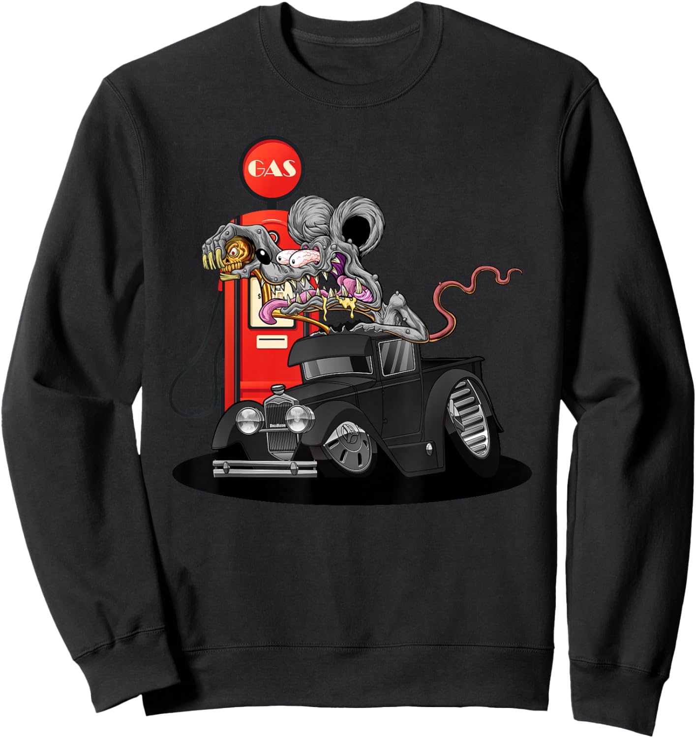DigiRods Rat Rod Racer Gas Stop 1930s Hot Rod Truck Cartoon Sweatshirt - Sweatshirt | Black