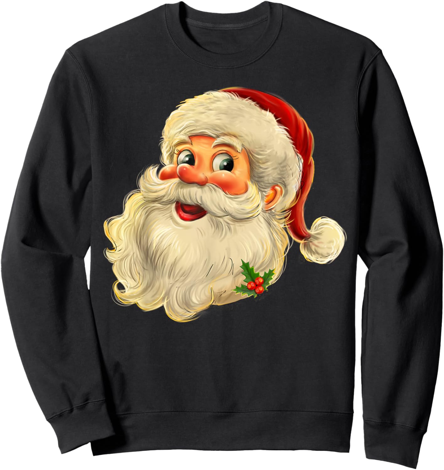 Vintage Christmas Santa Claus Face Men Women Kids Family Sweatshirt - Sweatshirt | Black
