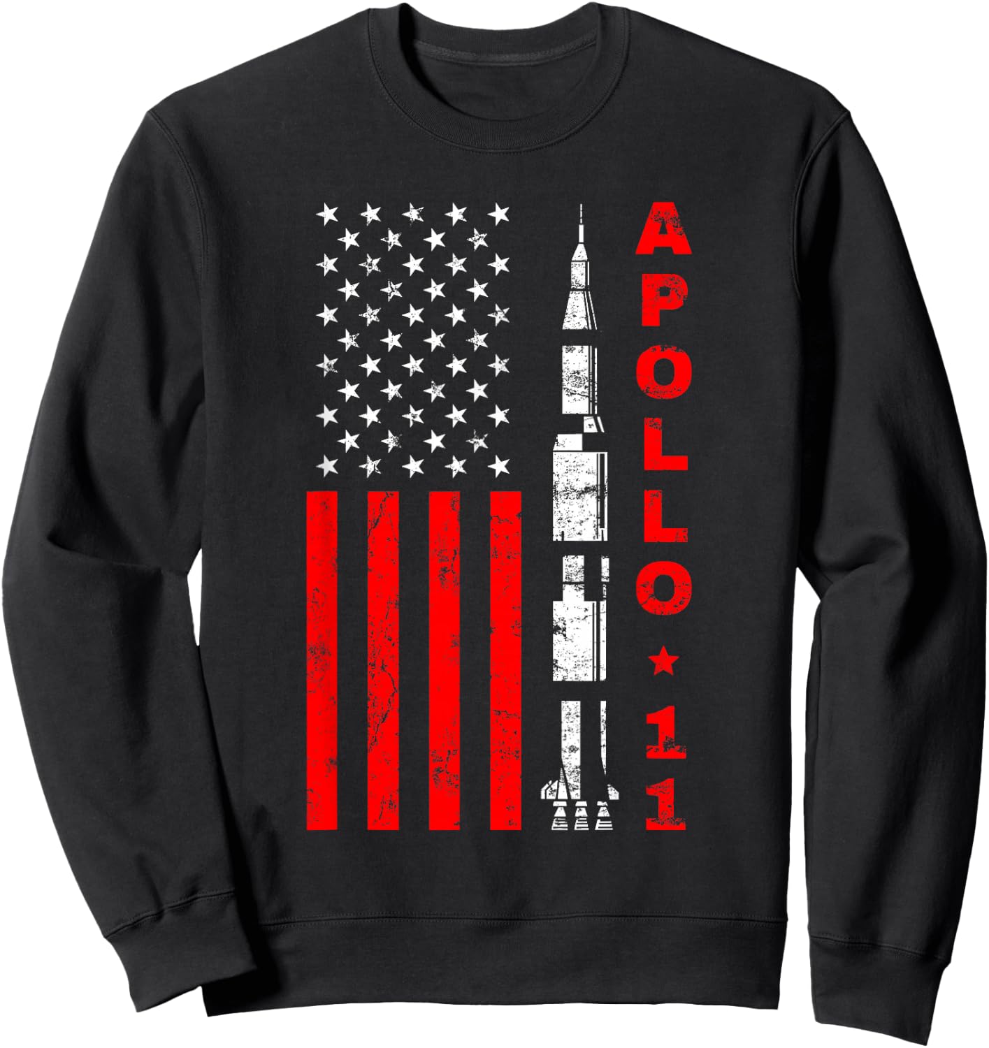 Apollo 11 Saturn V Rocket USA Flag Sweatshirt - Sweatshirt | Black