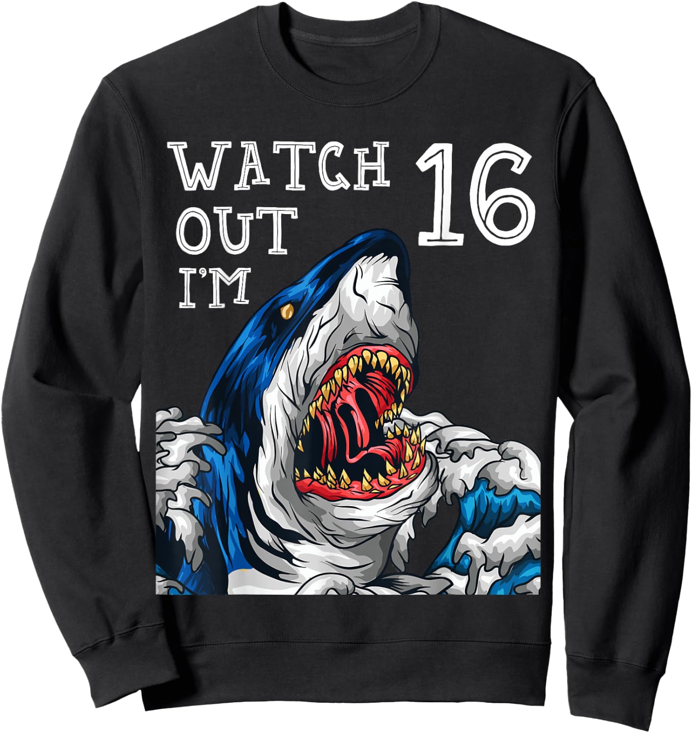 Shark 16th Birthday Boys Gift Pool Party Ocean Fan 16 Sweatshirt - Sweatshirt | Black