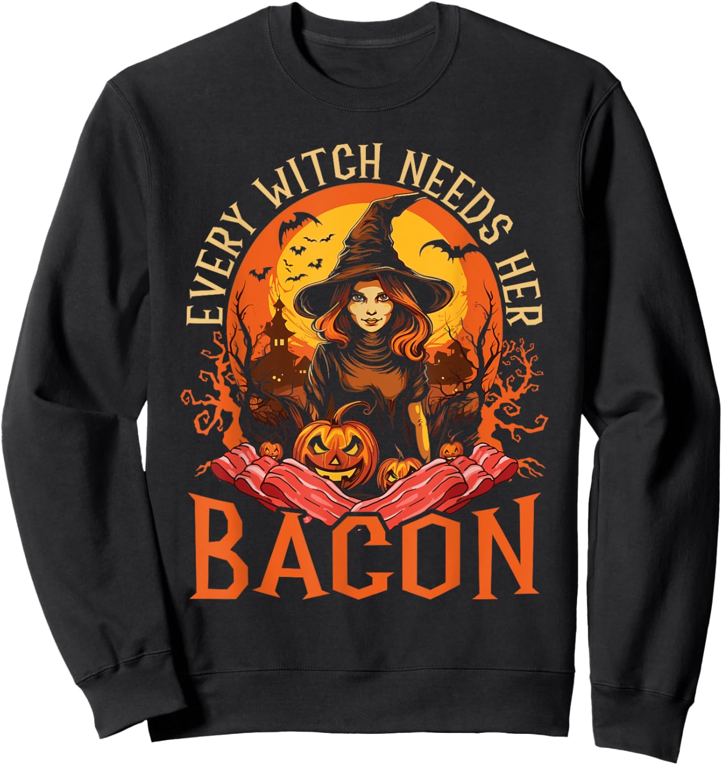 Bacon Halloween Scary Trick Or Treat Spooky Breakfast Sweatshirt - Sweatshirt | Black