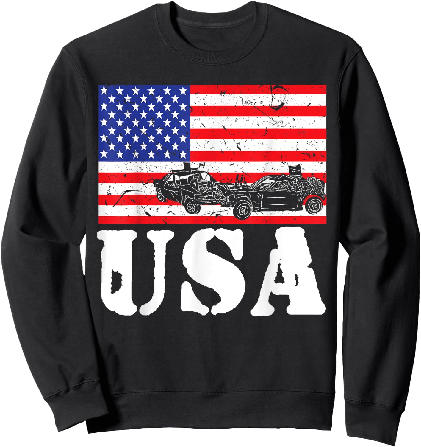 Distressed Demolition Derby USA American Flag Vintage Racer Sweatshirt - Sweatshirt | Black