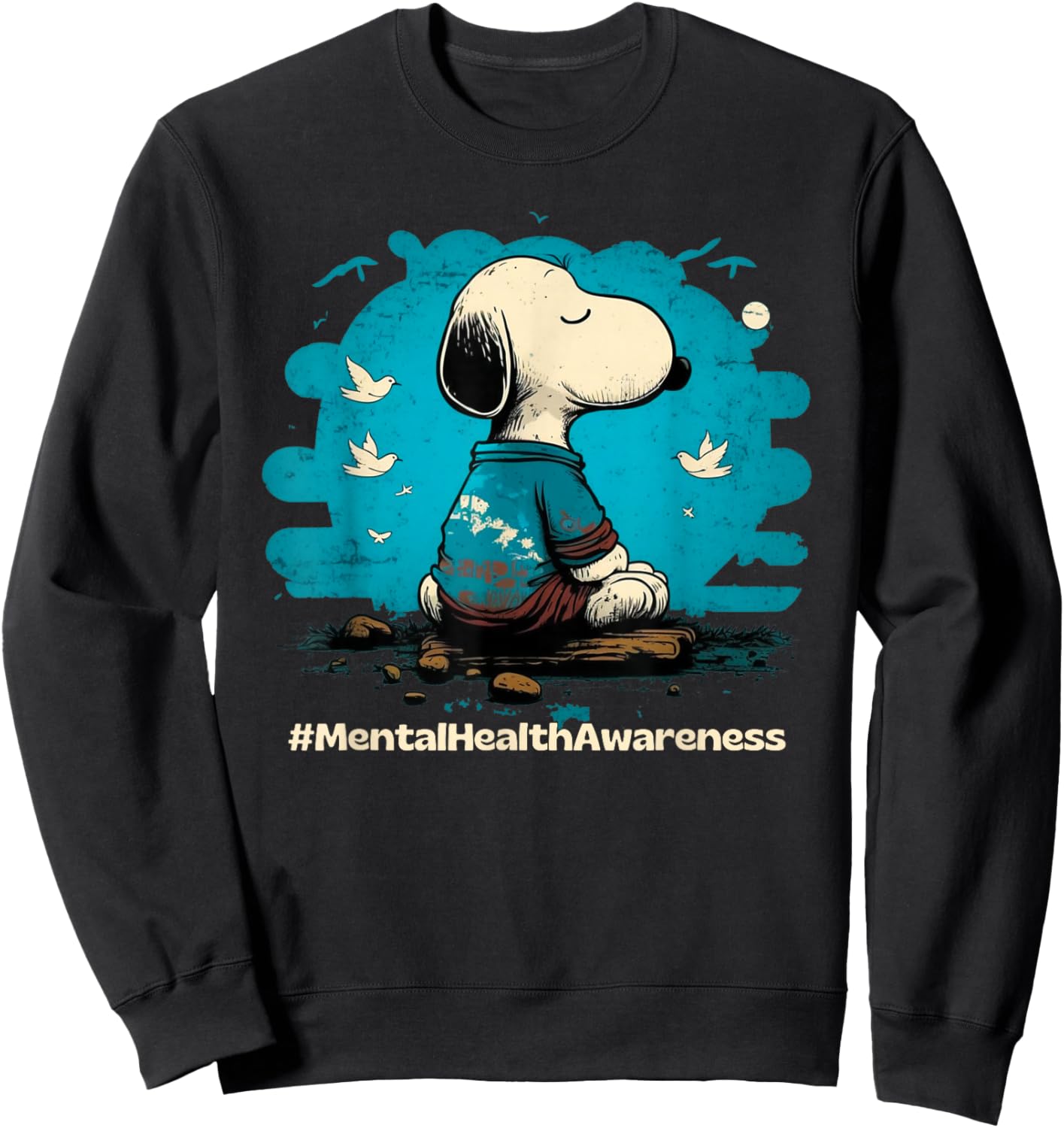 Mental Health Awareness Meditating Dog Retro Men and Women Sweatshirt - Sweatshirt | Black