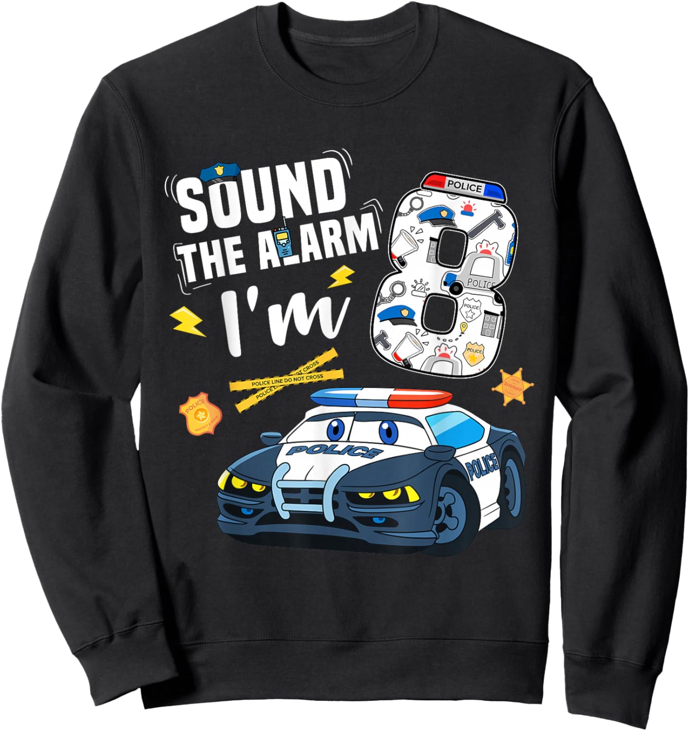 8th B-Day Police Car Police Boy Officer Birthday 8 Year Old Sweatshirt - Sweatshirt | Black