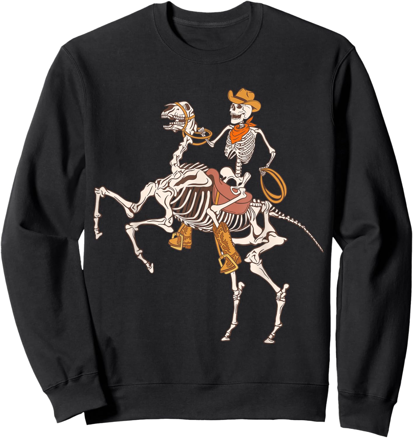 Cowboy Skeleton Riding Horse Funny Halloween Cowgirl Cowboy Sweatshirt - Sweatshirt | Black