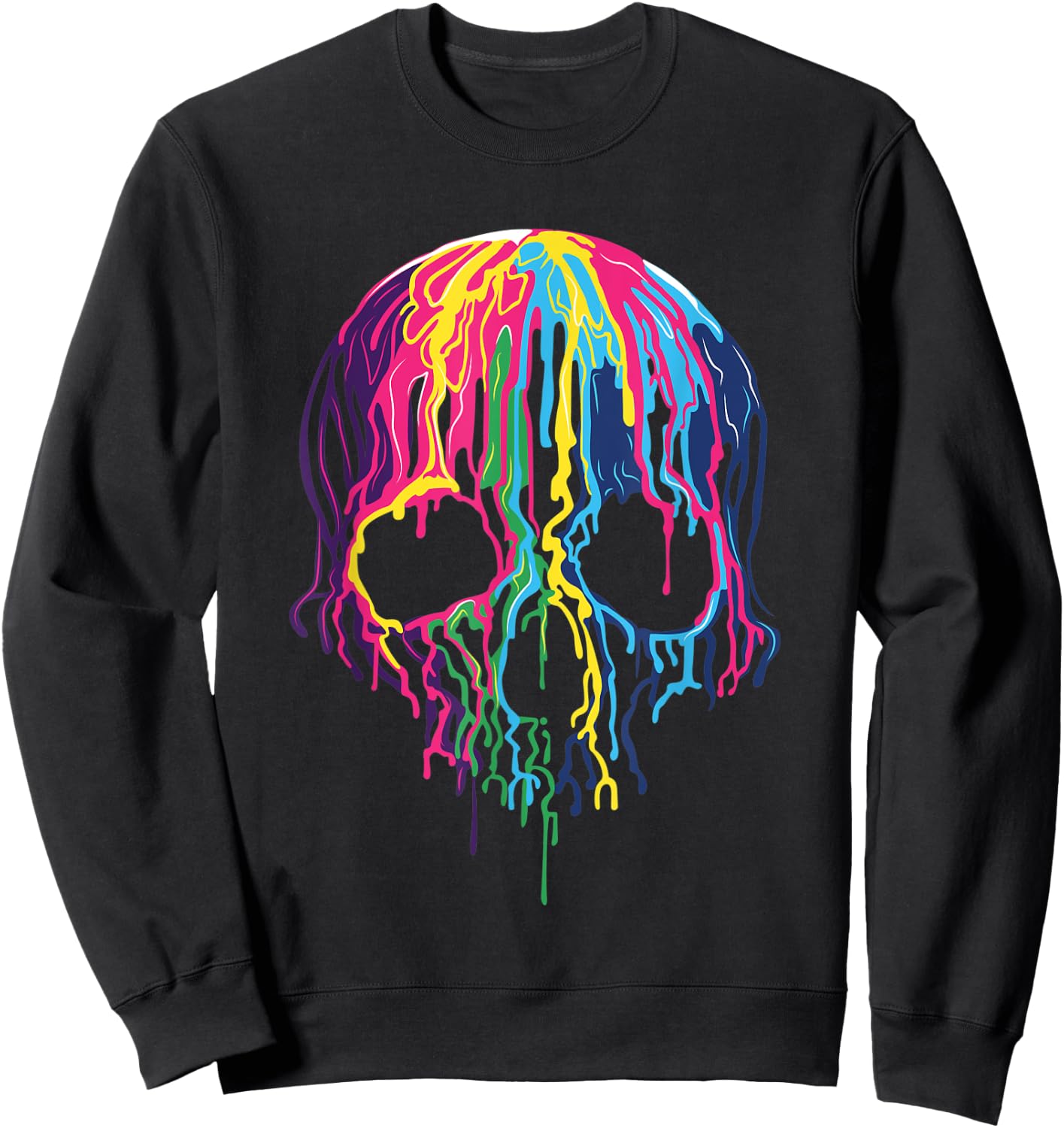 Colorful Melting Rainbow Skull Art Graphic Halloween Gift Sweatshirt - Sweatshirt | Black