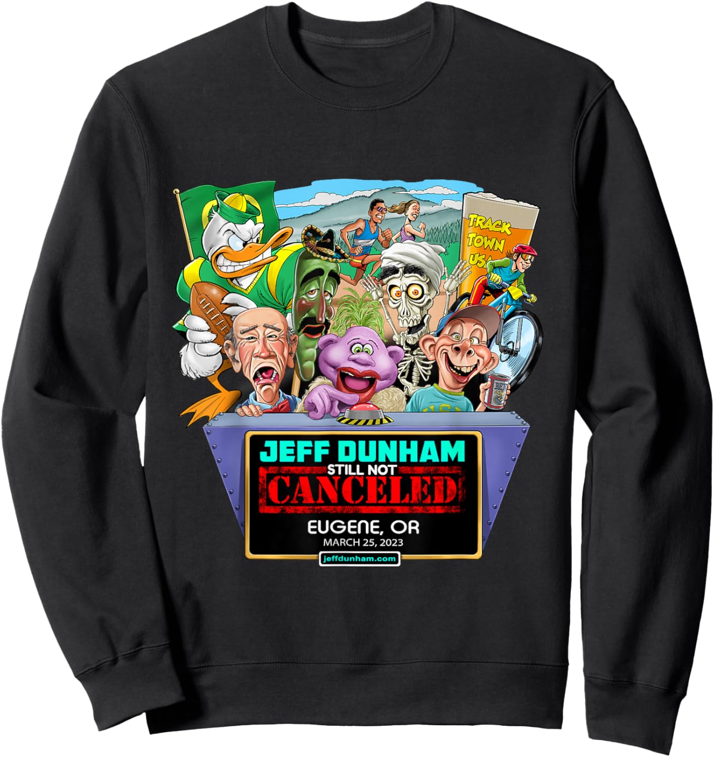 Jeff Dunham 2023 Eugene, OR Black Cotton - Classic Fit, Short Sleeve, Letter Print Sweatshirt - Sweatshirt | Black