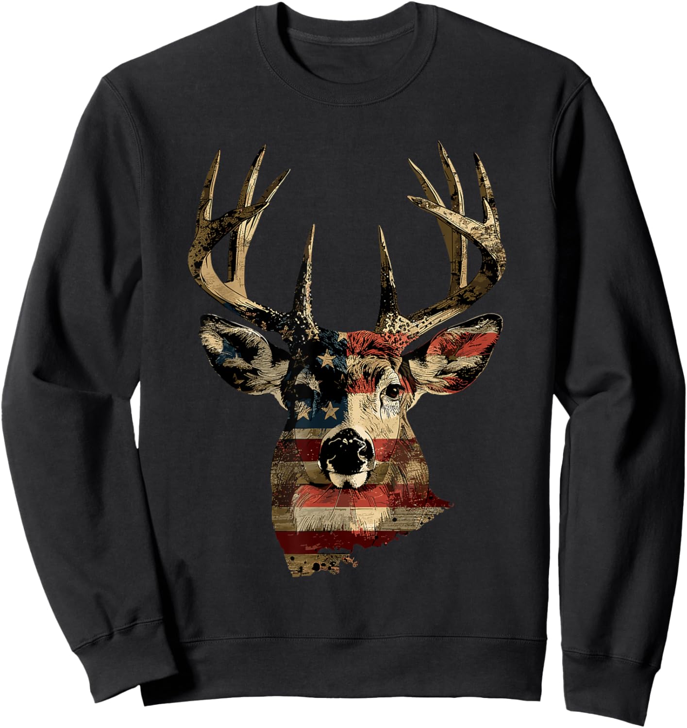 Whitetail Buck Deer Hunting 4th Of July USA American Flag Sweatshirt - Sweatshirt | Black