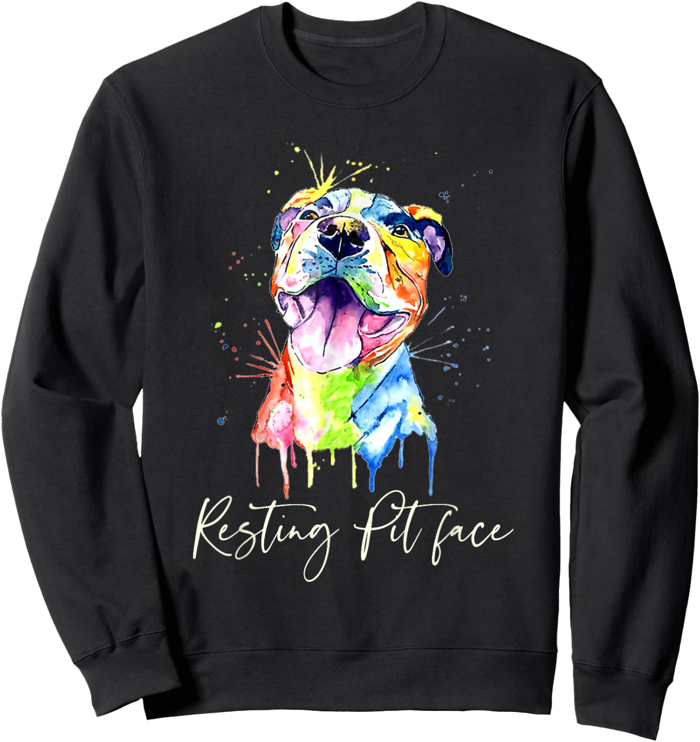 Resting Pit Face Pitbull Watercolor Dog Lovers Gift Sweatshirt - Sweatshirt | Black