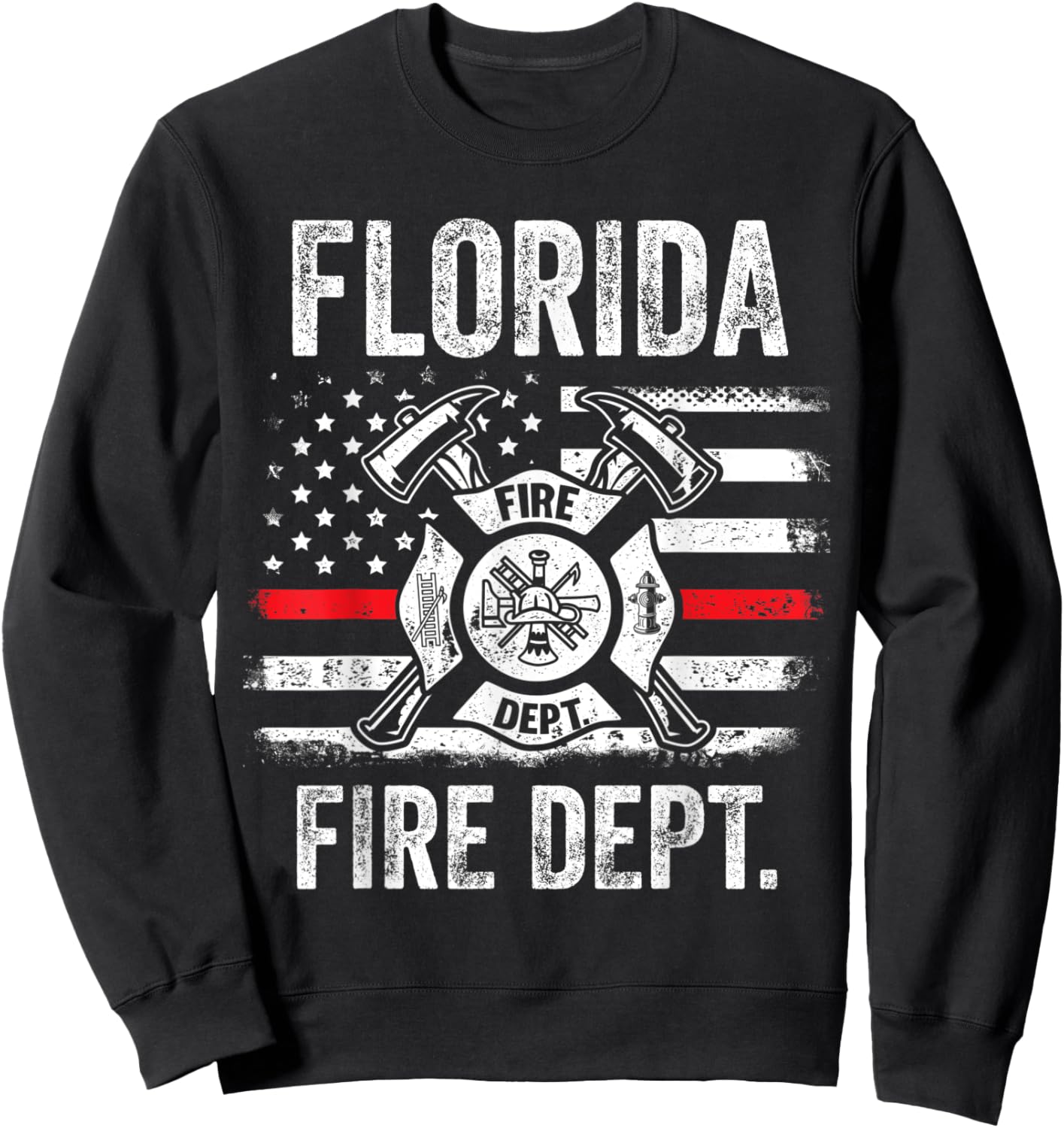 Florida Fire Department Thin Red Line Fireman Sweatshirt - Sweatshirt | Black