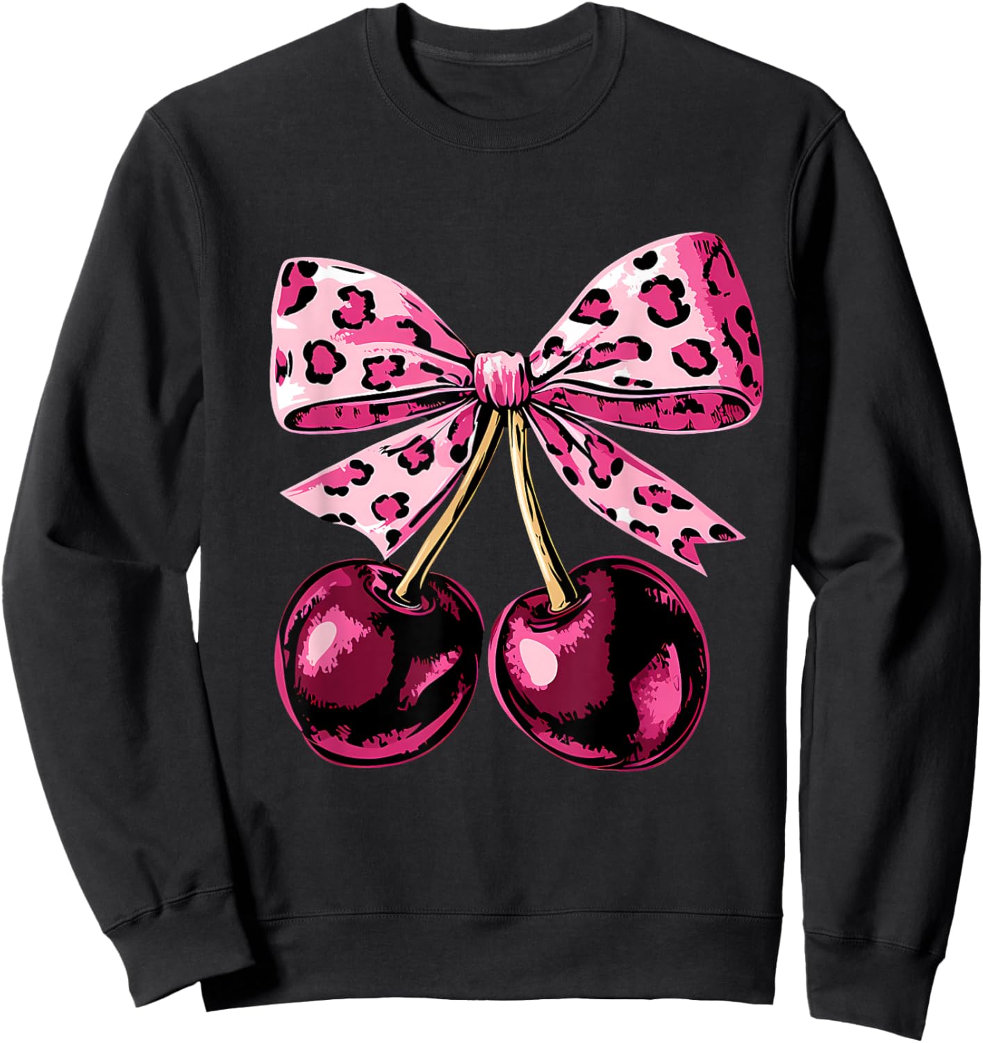 Cerises with Bow Flirty Leopard Pink Cherry Sweatshirt - Sweatshirt | Black