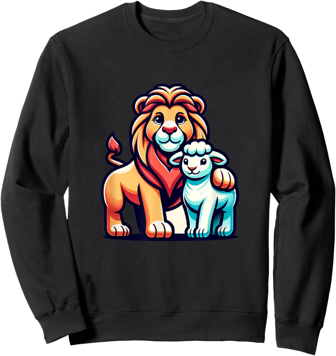 Lion and Lamb Kids Faith Mascot Christian Design Sweatshirt - Sweatshirt | Black