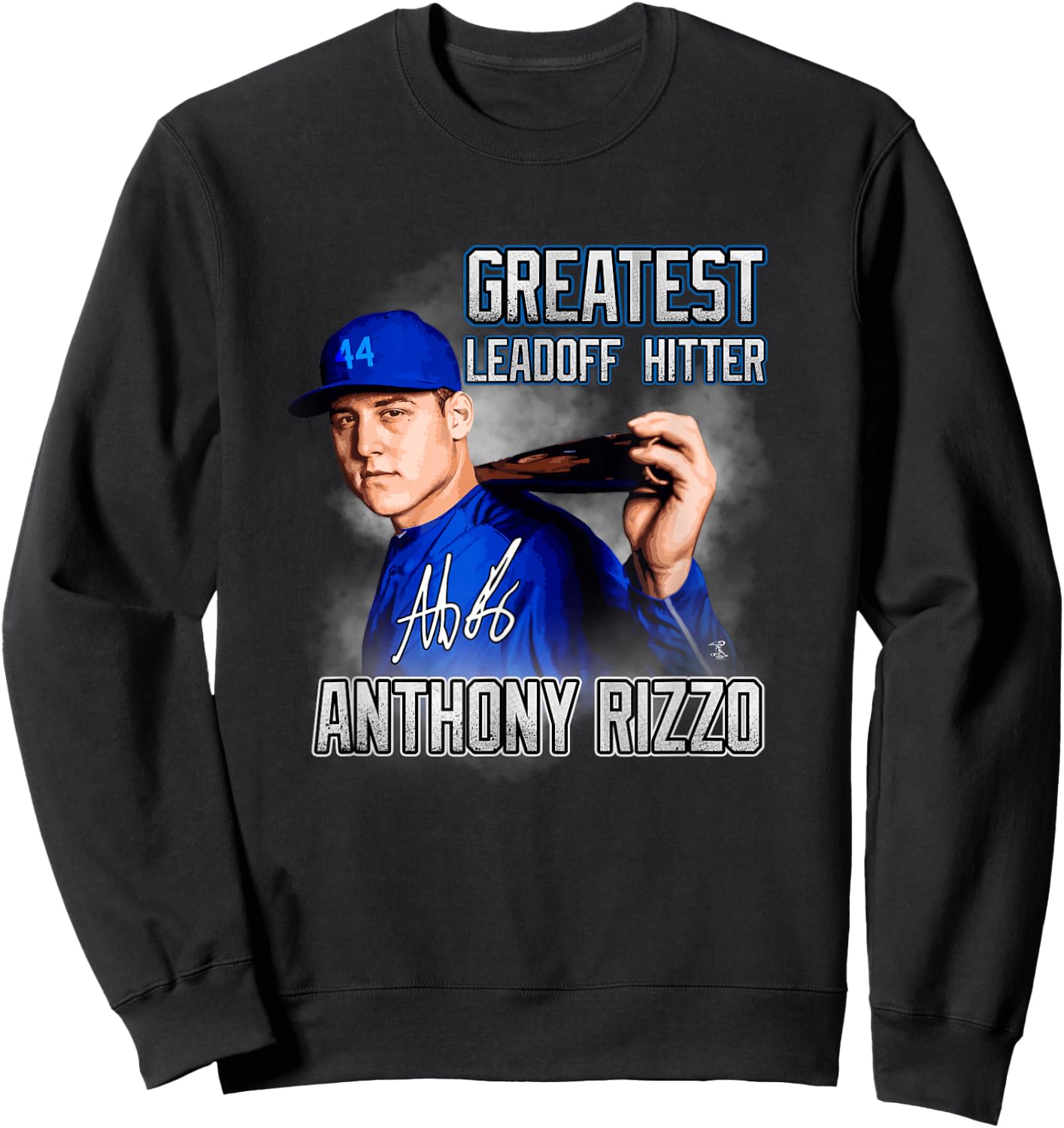 FanPrint Anthony Rizzo Greatest Leadoff Hitter - Blue, Men's, Adult, , Short Sleeve, Classic Fit, , Modern, Baseball Player Sweatshirt - Sweatshirt | Black
