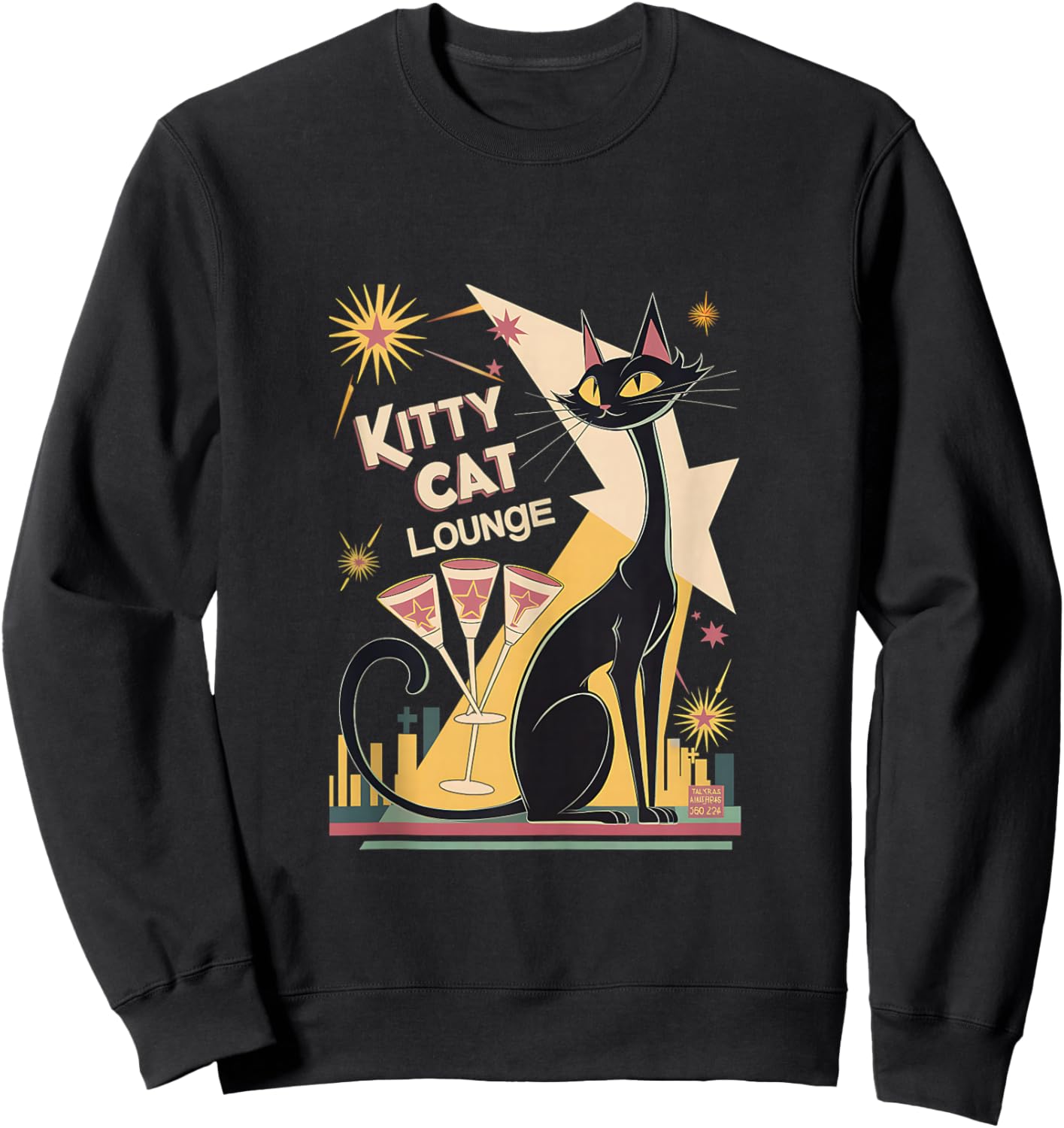 Retro Mid-Century Modern Cat and Cocktails Lounge Theme Sweatshirt - Sweatshirt | Black