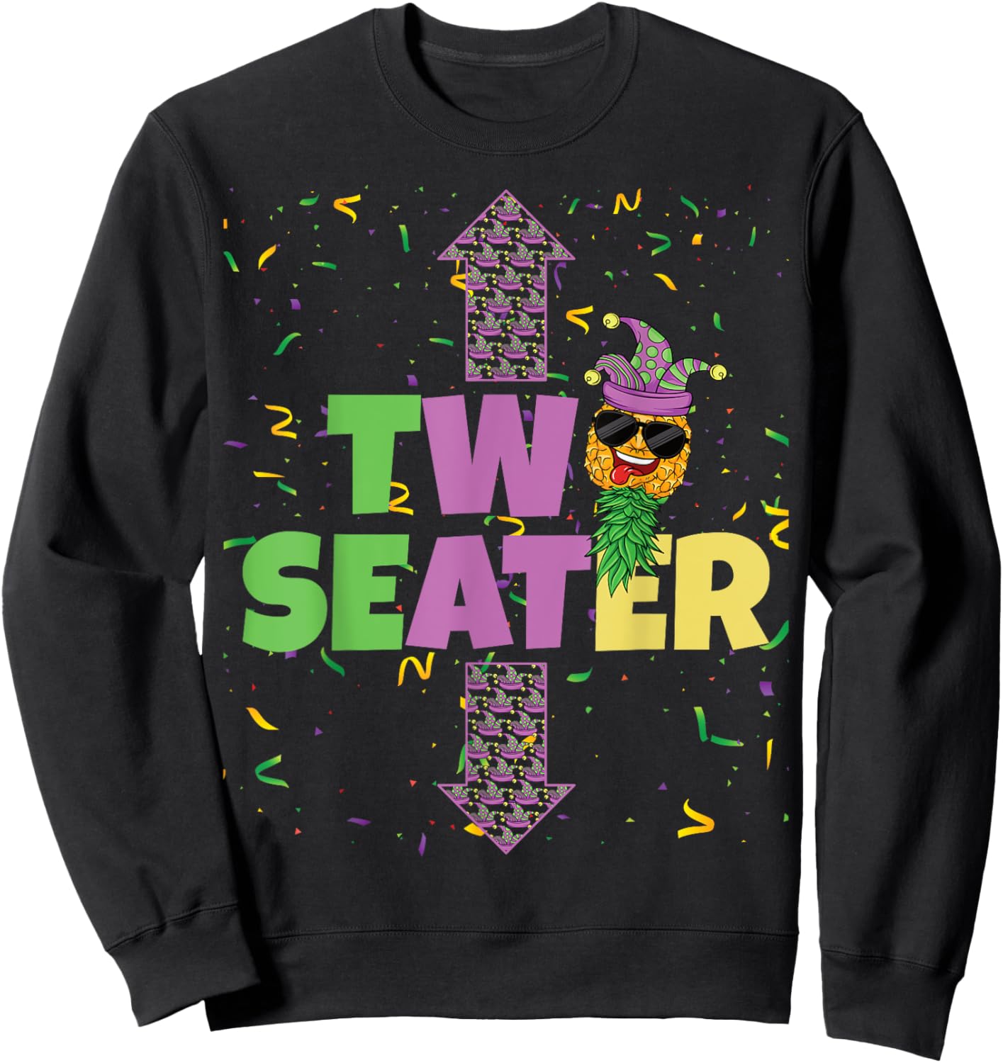 Two Seater Mardi Gras Upside Down Pineapple Swinger Men Sweatshirt - Sweatshirt | Black