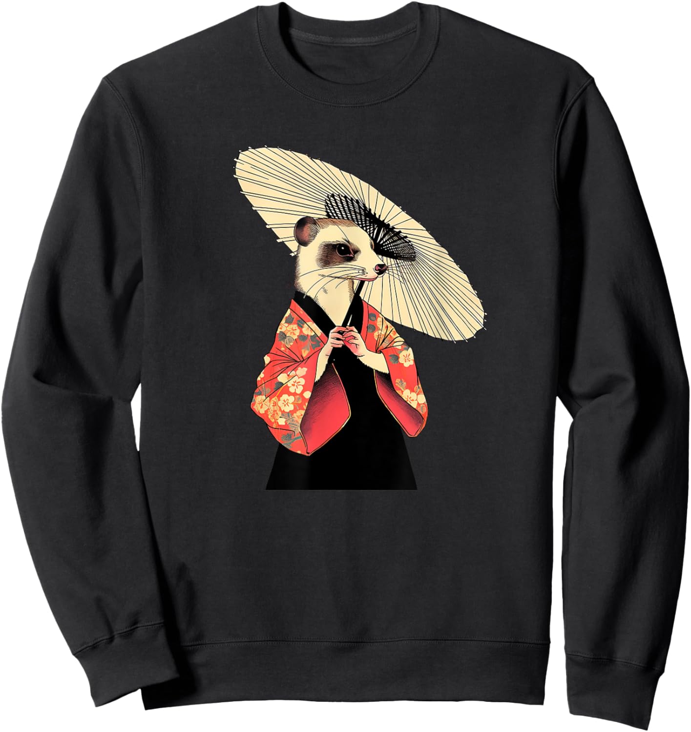 Ferret Geisha Funny Pet Kimono Sweatshirt - Sweatshirt | Black