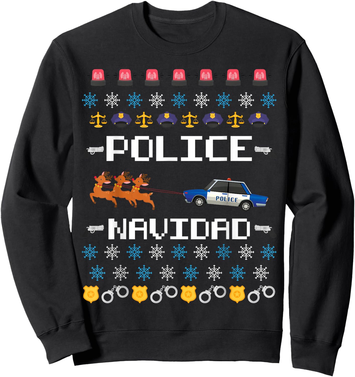 Police Navidad Ugly Christmas Sweater Policeman Officer Sweatshirt - Sweatshirt | Black