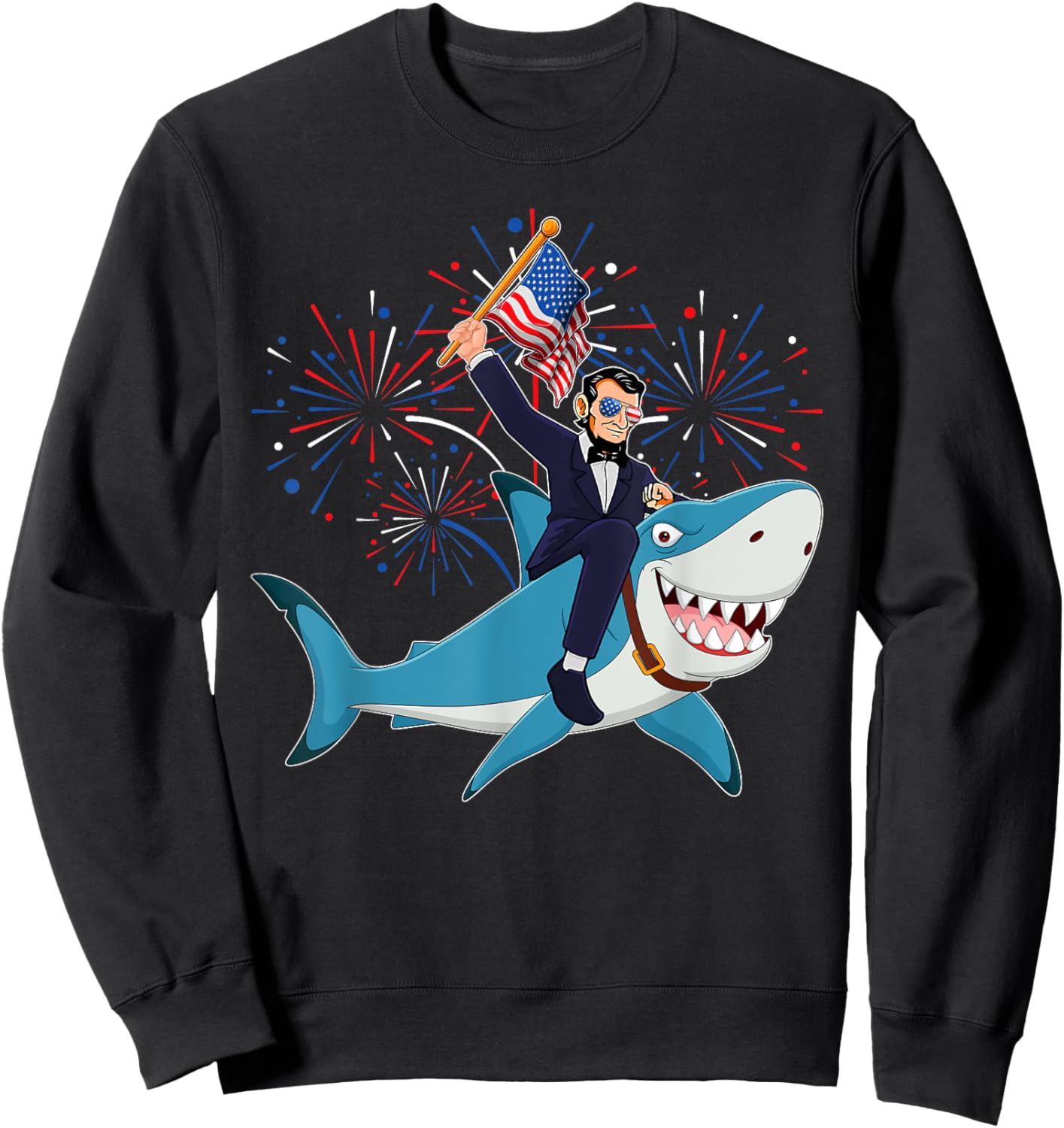 Lincoln Riding Shark 4th Of July Party Patriot Toddler Boys Sweatshirt - Sweatshirt | Black