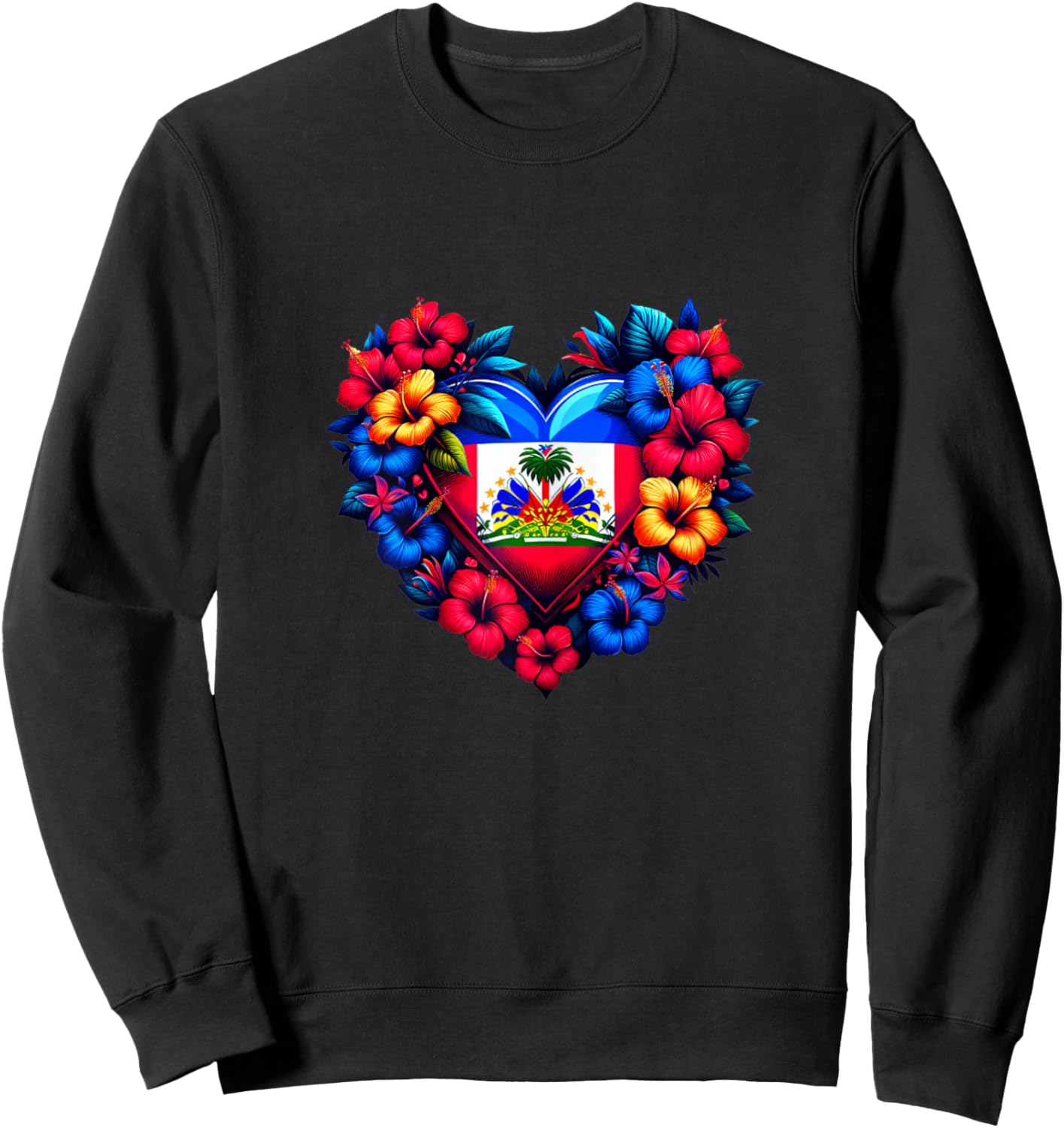 Haiti Haitian Heritage Month Flag Flower Heart Sweatshirt - Sweatshirt | Black