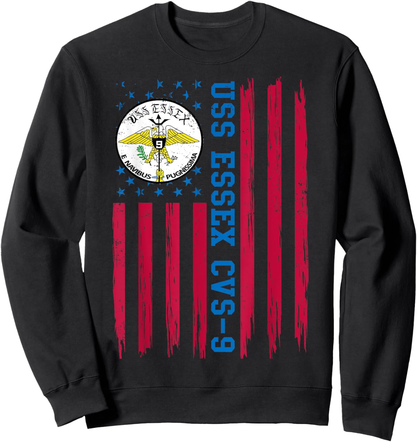 USS Essex CVS-9 American Flag Aircraft Carrier Veteran Papa Sweatshirt - Sweatshirt | Black