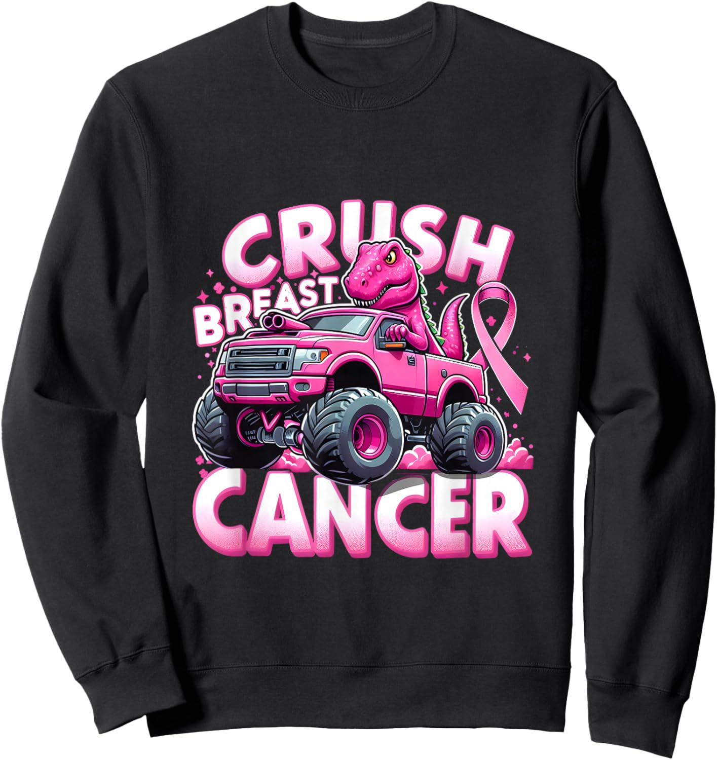 Monster Truck Crush Breast Cancer Awareness Support Squad Sweatshirt - Sweatshirt | Black