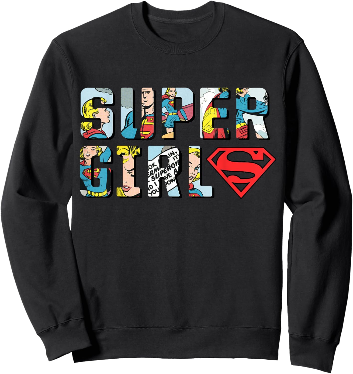 DC Supergirl Logo Comic Strip Sweatshirt - Sweatshirt | Black