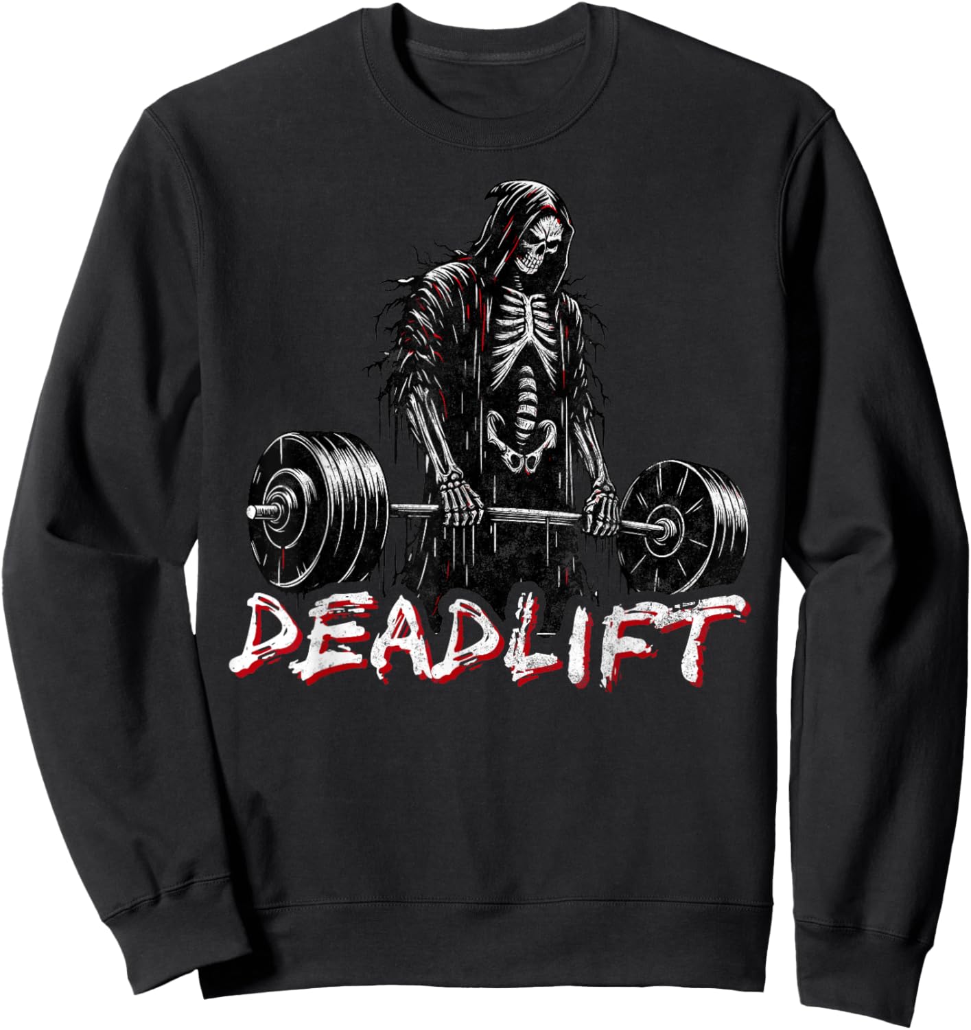 Deadlift Skeleton Halloween Gym Jokes Weightlifting Workout Sweatshirt - Sweatshirt | Black