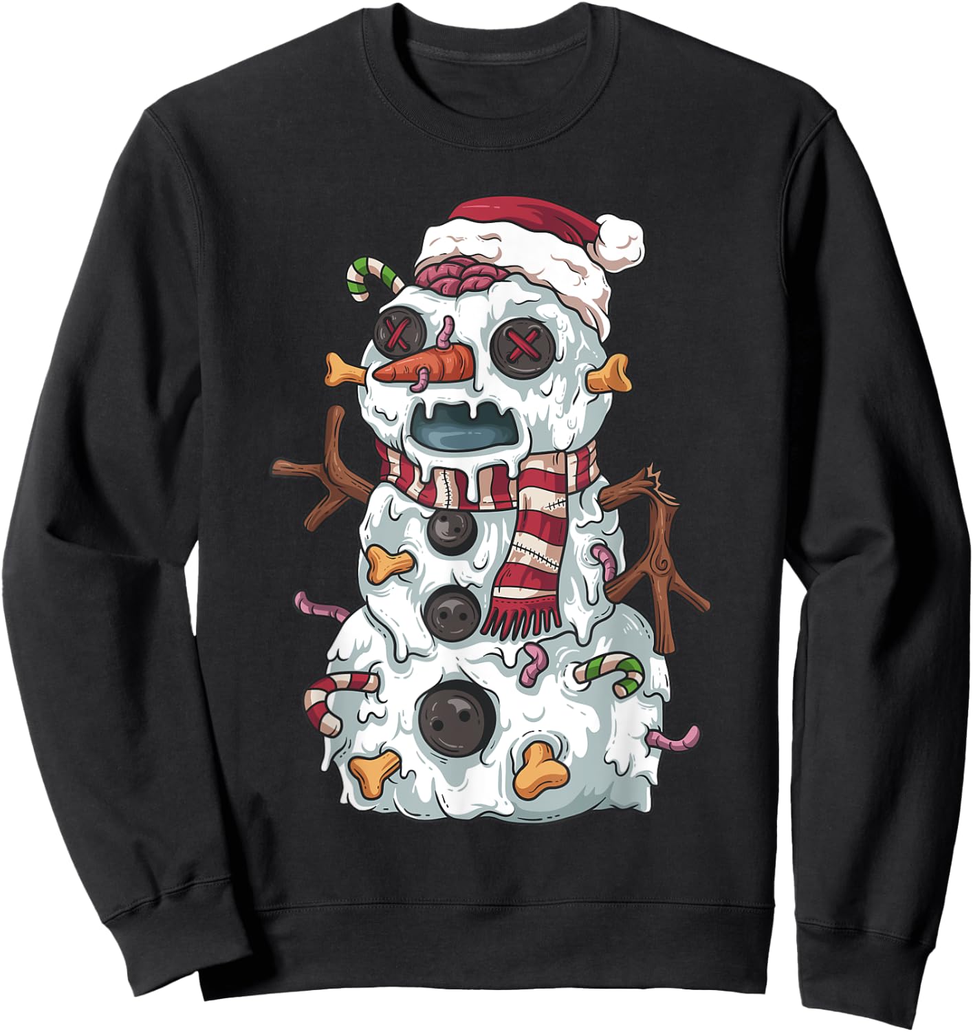 Zombie Christmas Snowman Funny Cartoon Holiday Sweatshirt - Sweatshirt | Black