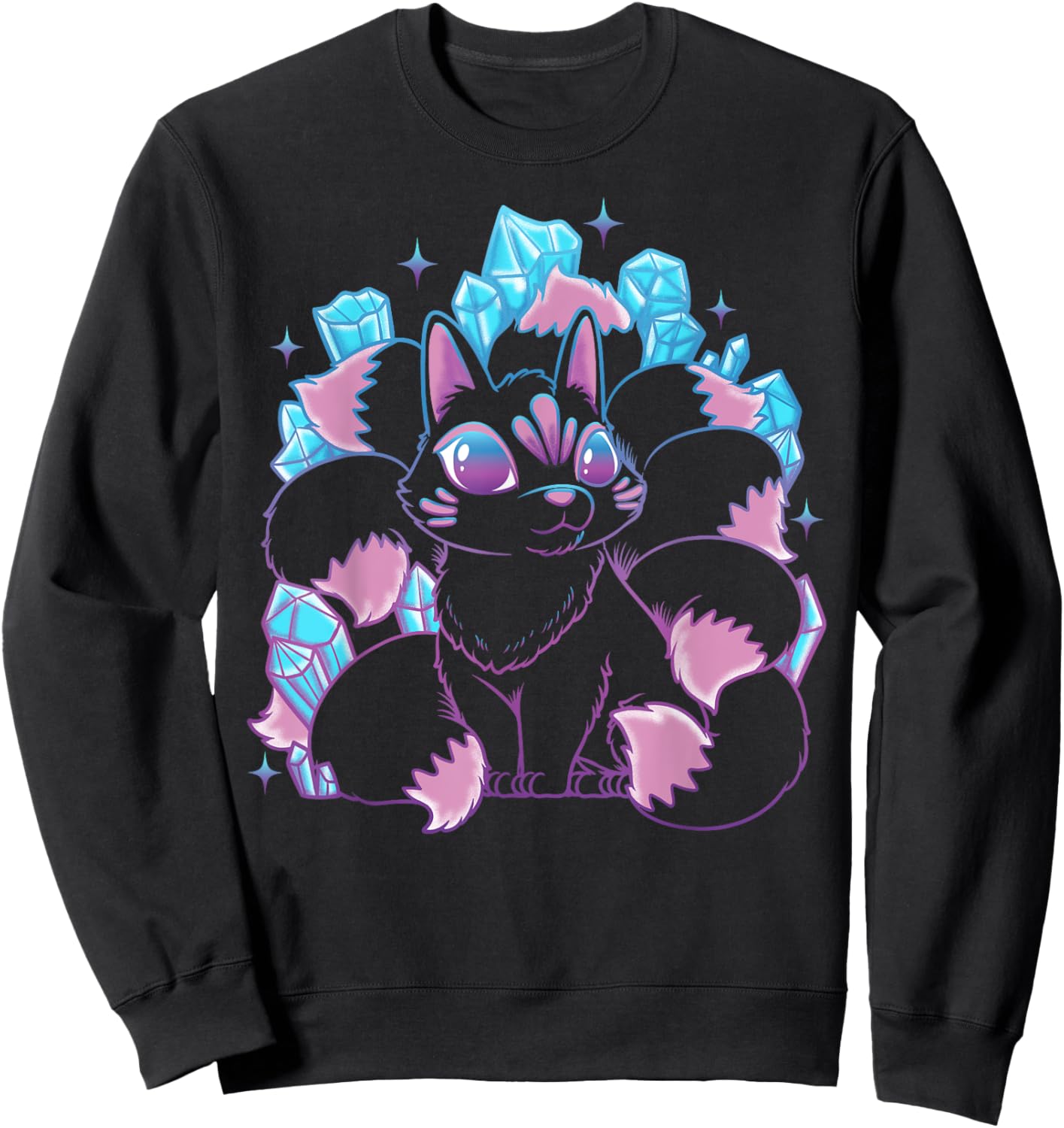 Kawaii Kitsune Nine Tailed Fox Japanese Mythical Creature Sweatshirt - Sweatshirt | Black