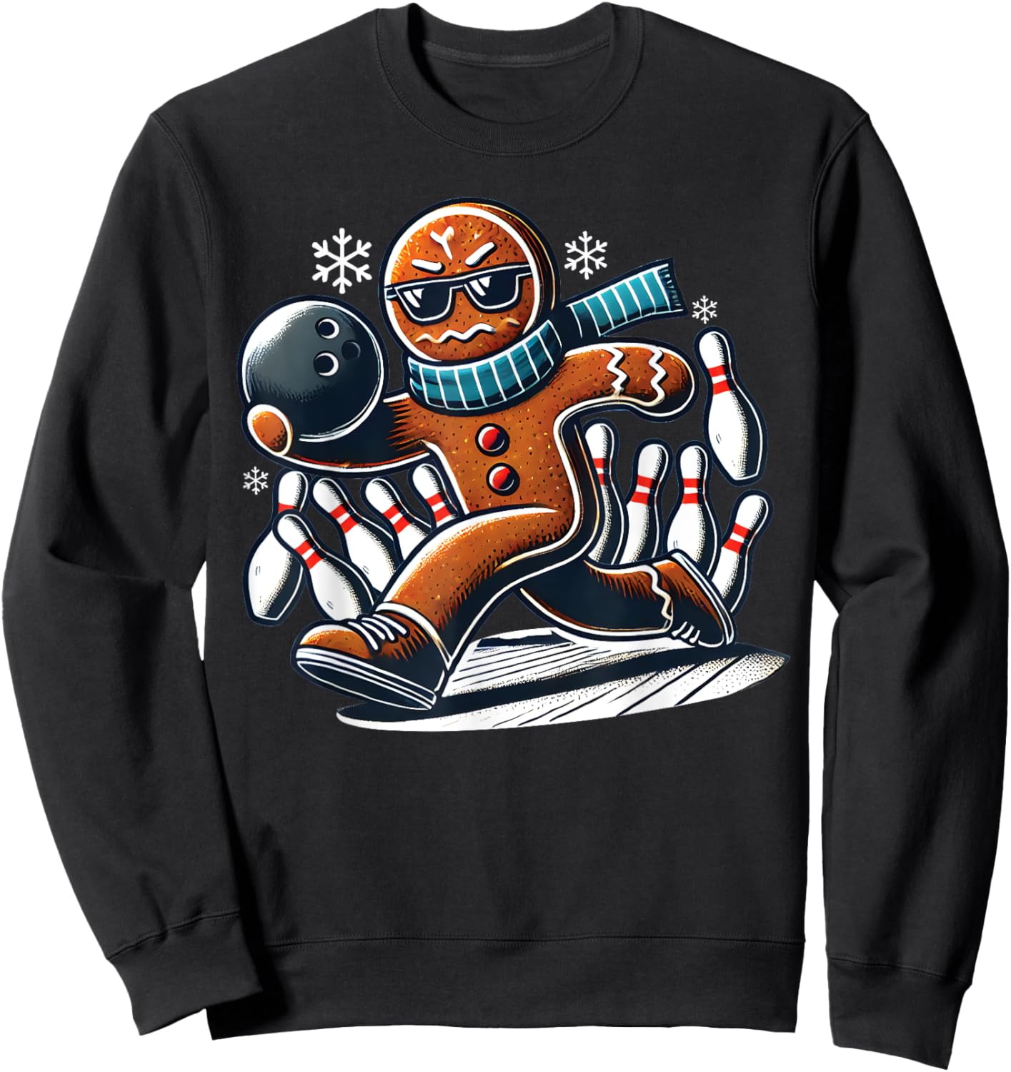Gingerbread Playing Bowling ball and pins Christmas bowling Sweatshirt - Sweatshirt | Black