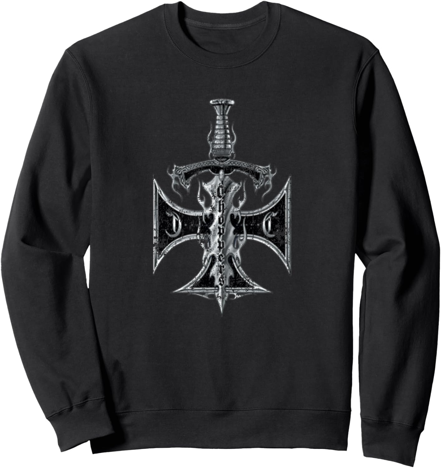 Choppers Dagger Iron Cross Cool Vintage Biker Sweatshirt - Sweatshirt | Black