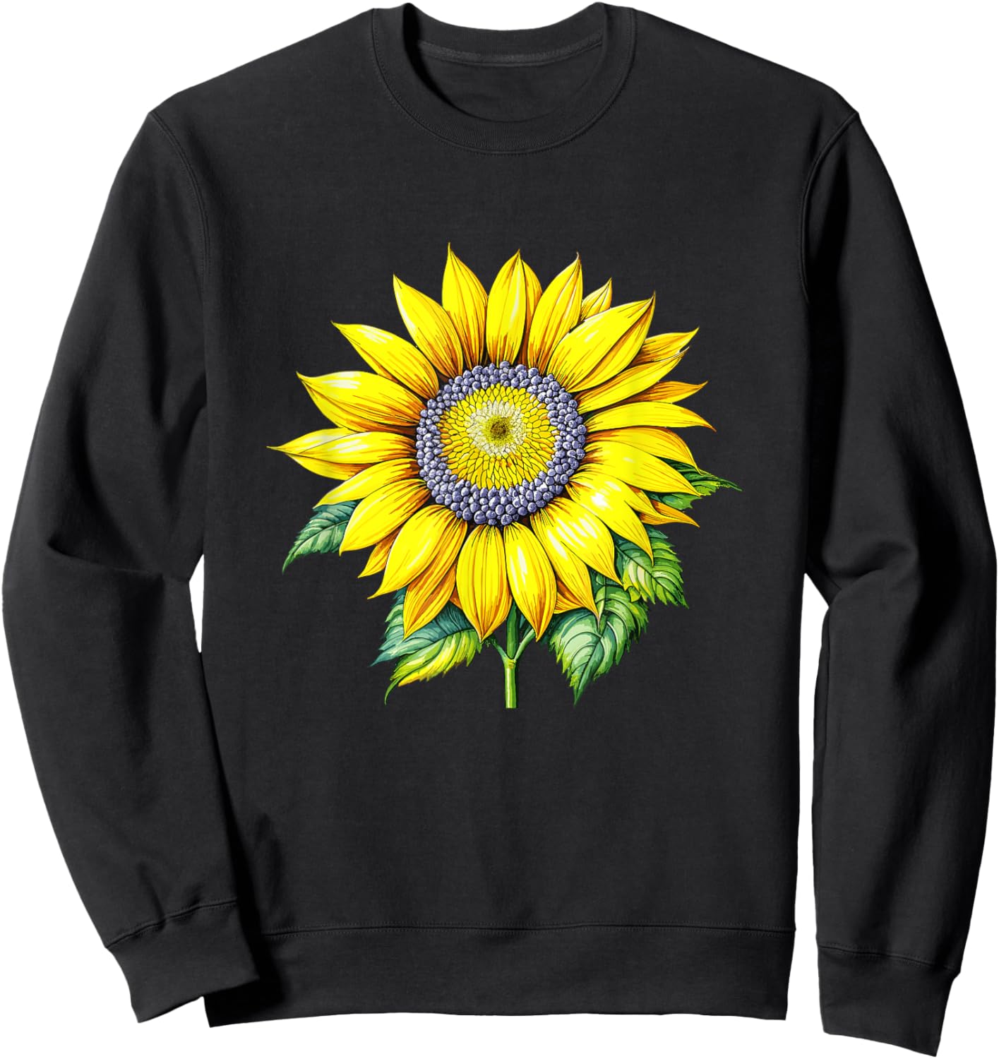 Sunflower, Yellow Cute Sunflowers Graphic and Men Sweatshirt - Sweatshirt | Black