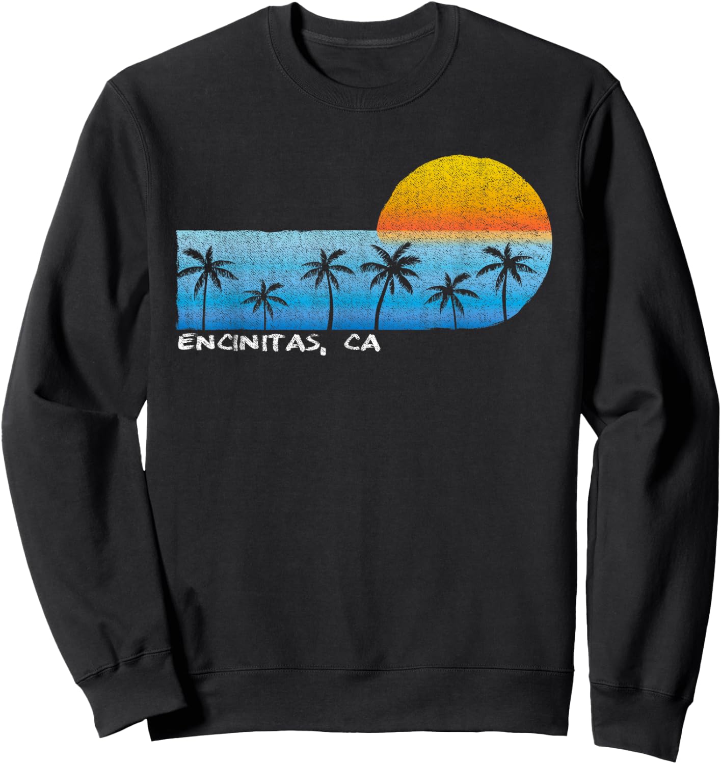 Vintage Encinitas, CA Palm Trees & Sunset Beach Men Women Kids Sweatshirt - Sweatshirt | Black
